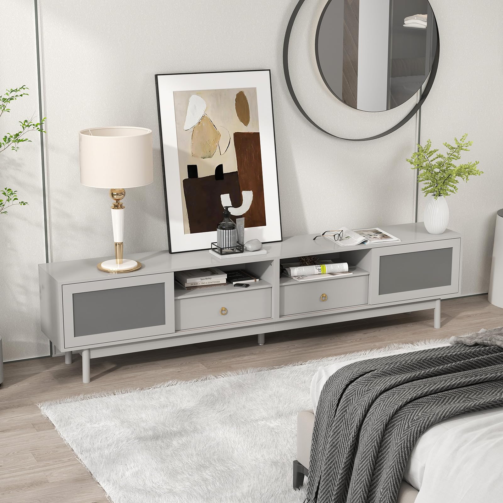 Modern Grey TV Stand for 80 Inch TV - 86.6