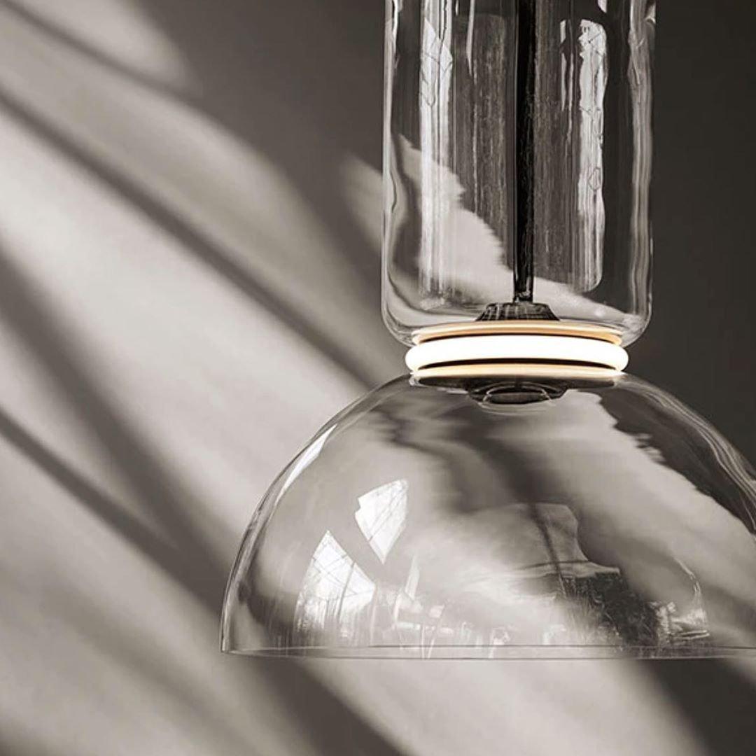 Modern Cylindrical Glass Pendant Light Fixture - Sleek Hanging Chandelier for Kitchen Island, Dining Room & Bedroom Lighting Decor