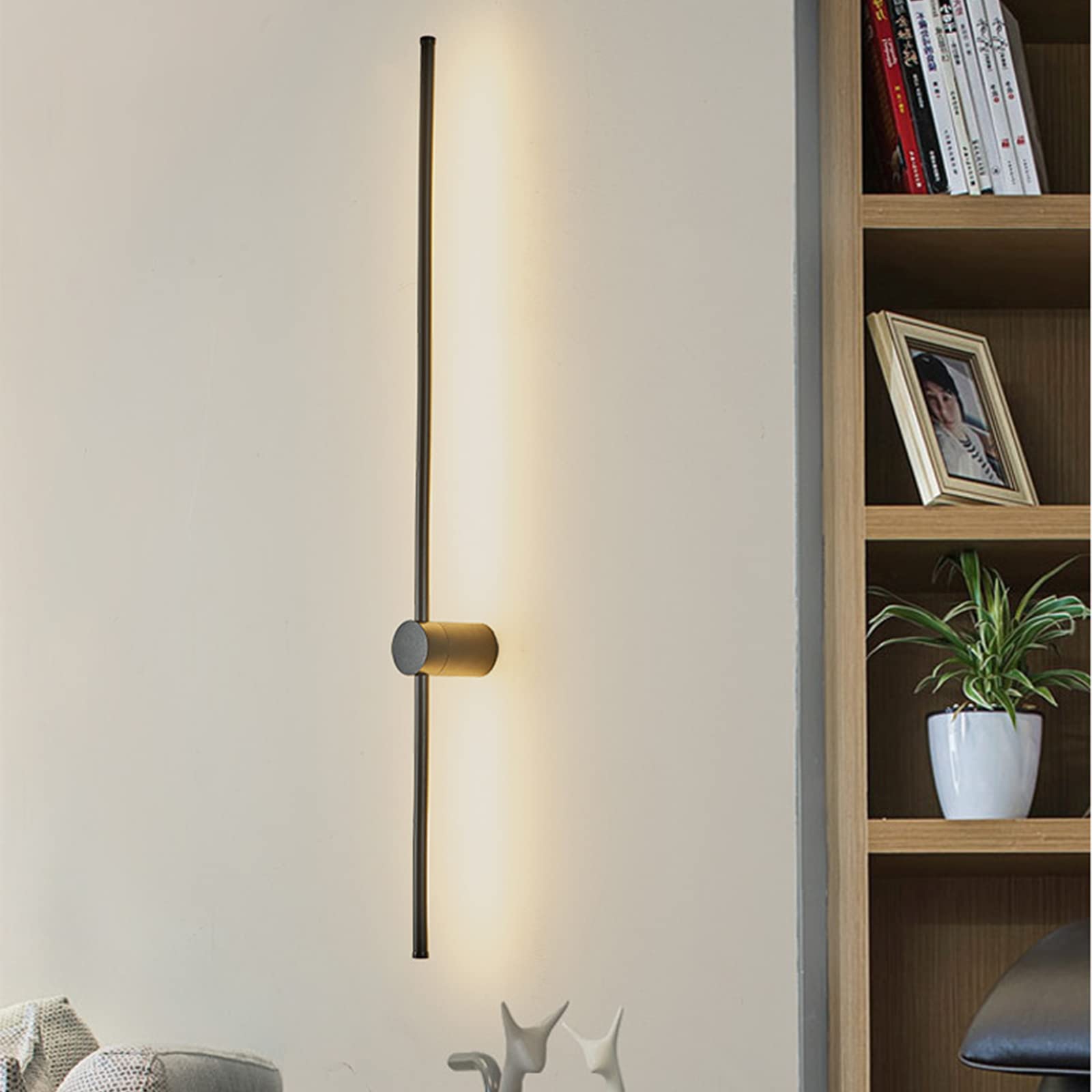 Rotatable Linear LED Wall Sconce - 80cm 12W Modern Black Acrylic Strip Light with Stepless Dimming for Living Room, Bedroom & Accent Wall Lighting | Perfect for Ambient, Task and Decorative Illumination