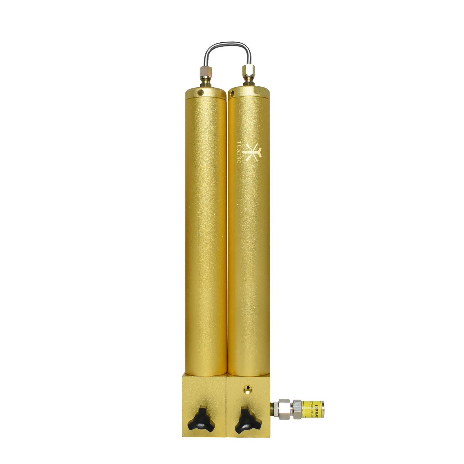 TUXING 4500Psi PCP Air Compressor Filter - Oil Water Separator with Safety Valve, 2-Stage High Pressure Air Filtration System (408x100mm, Gold) for Scuba Diving, Paintball & Airgun Refilling
