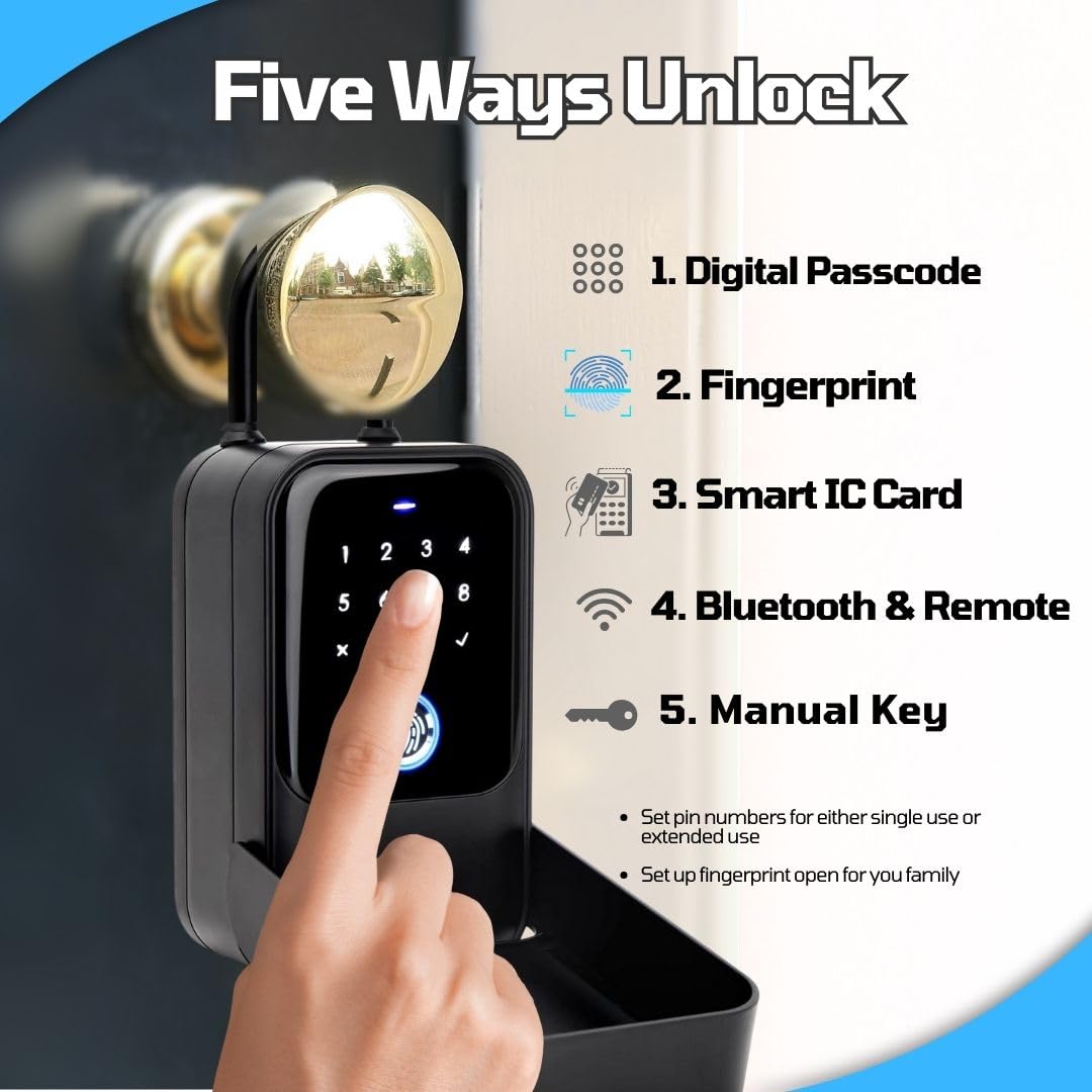 LINKSTYLE Matrix II Smart Lock Box for Keys – Bluetooth Wireless Key Safe with 5 Unlock Modes (Codes, Fingerprint, App, Keycards, Manual Key) for AirBnB Hosts, Realtors & Turo Rentals – Secure Key Storage Solution for Vacation Homes, Rental Properties & Real Estate Showings