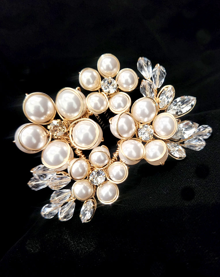 Elegant Bridal Pearl Floral Side Comb for Wedding Hairstyles | Kezani Milan Hair Accessory for Brides, Prom & Special Occasions