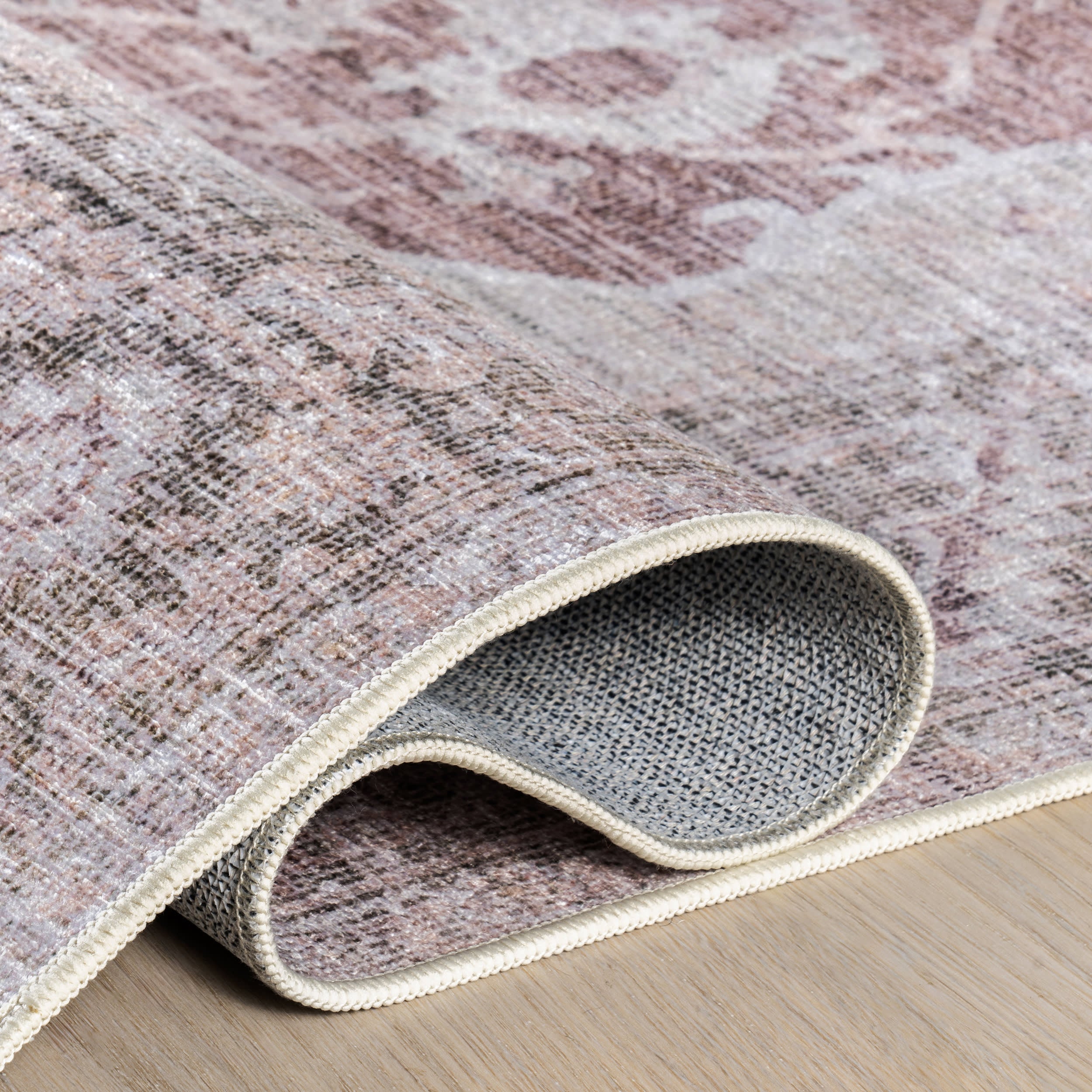 Vintage Persian Spill Proof Washable Rug - Pale Pink | Non-Slip Soft Area Rug for Living Room, Bedroom, Dining Room & Nursery