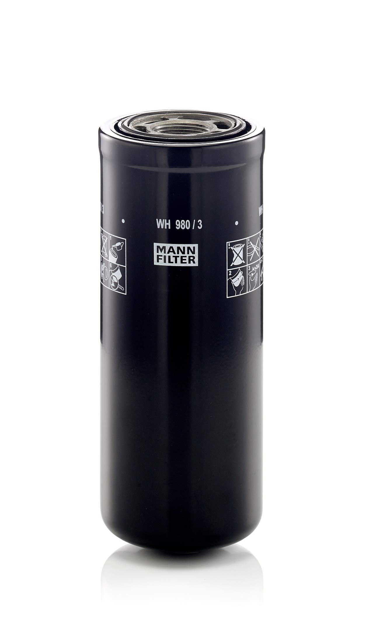 Mann Filter WH980/3 Spin-On Hydraulic Oil Filter Replacement - Heavy Duty Hydraulic System Protection for Tractors, Excavators & Construction Equipment