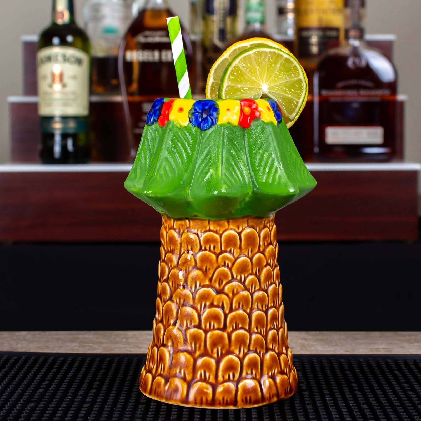BarConic® Palm Tree Tiki Drinkware Set - Tropical Themed Cocktail Glasses for Summer Parties, Beach Bars & Luau Events - Perfect for Margaritas, Pina Coladas & Exotic Drinks