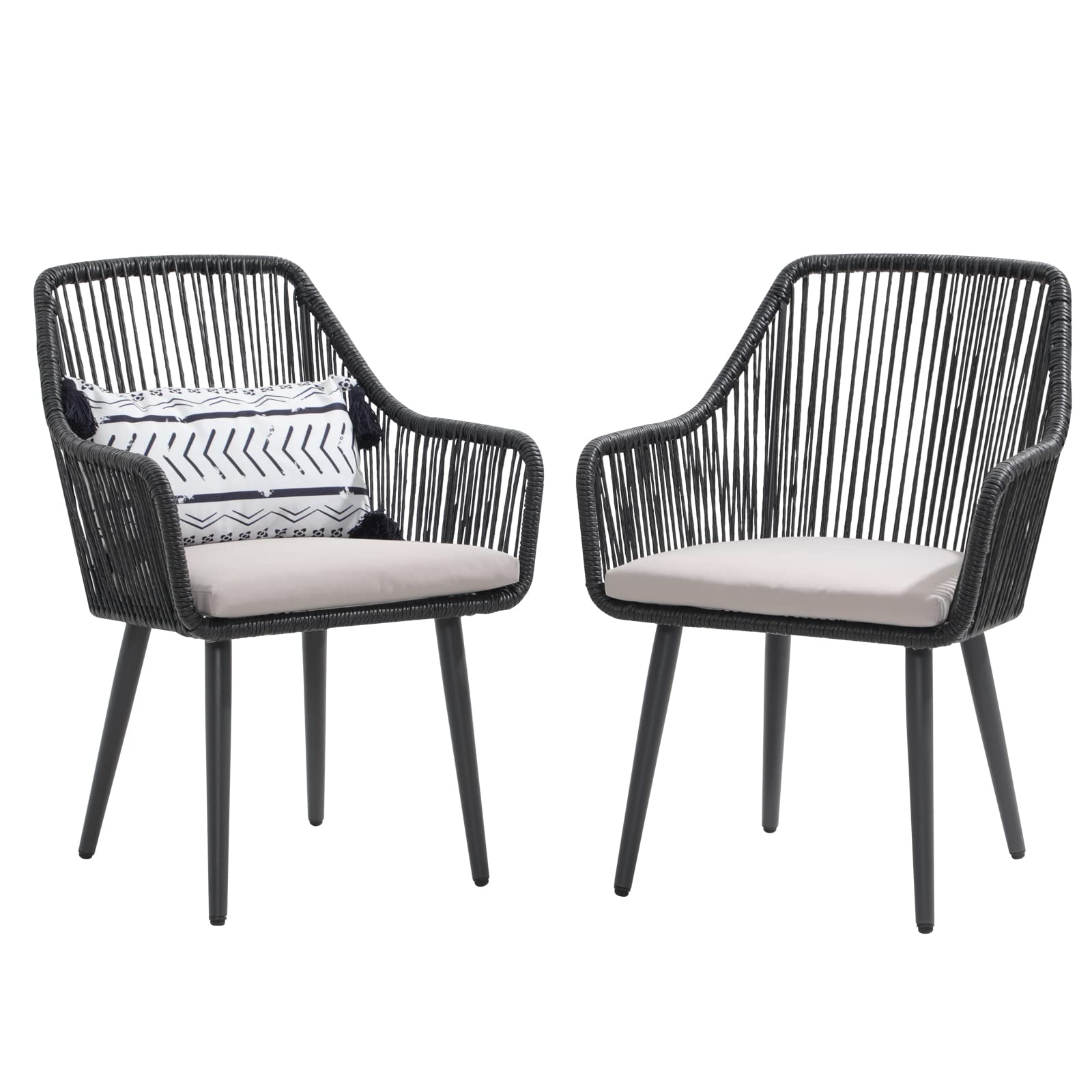 **Patiorama Outdoor Dining Chairs Set of 2 - All-Weather Woven Rattan Chairs with Armrests for Patio, Balcony, Pool & Backyard - Black - Perfect for Relaxing, Entertaining & Outdoor Dining**