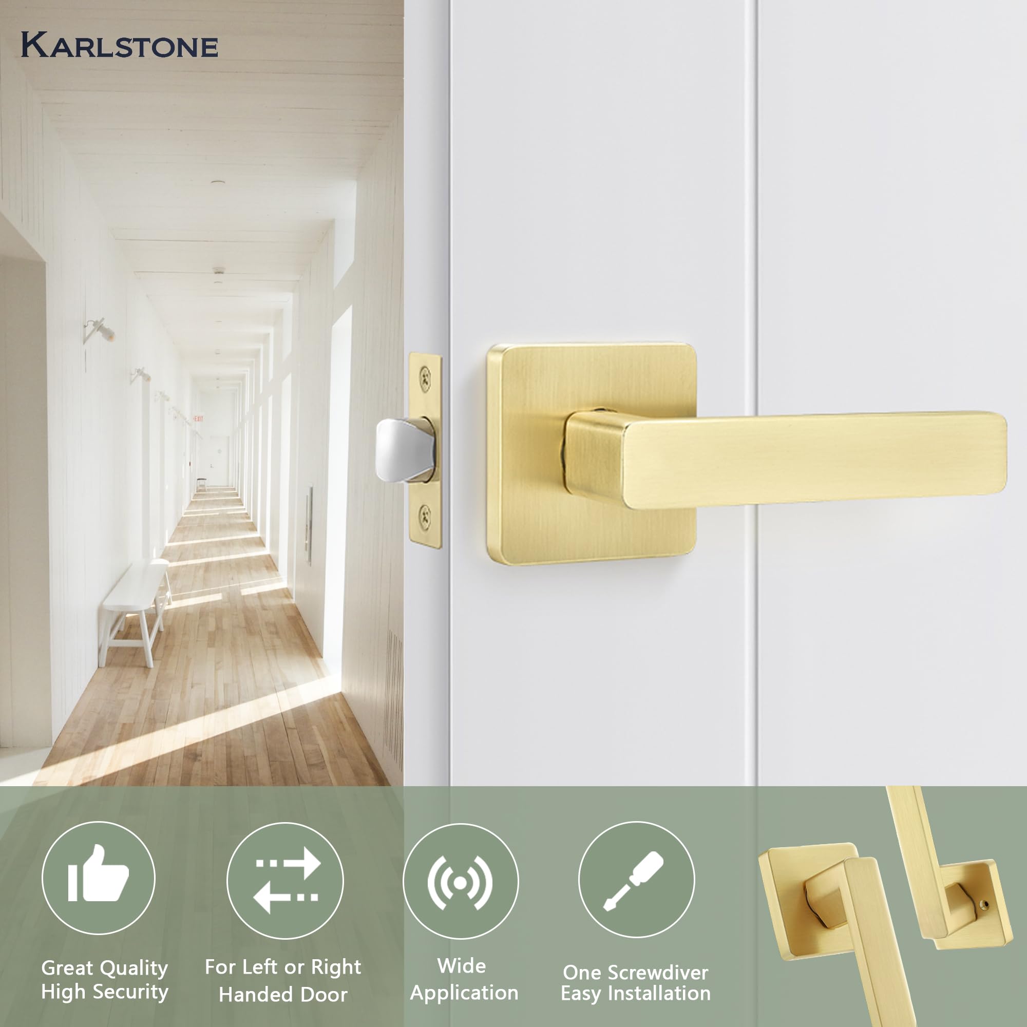 3 Pack Gold Door Handles - Heavy Duty Passage Door Levers for Hallway, Closet & Interior Doors - Modern Left/Right Handed Door Hardware - Perfect for Bedrooms, Bathrooms & Office Spaces