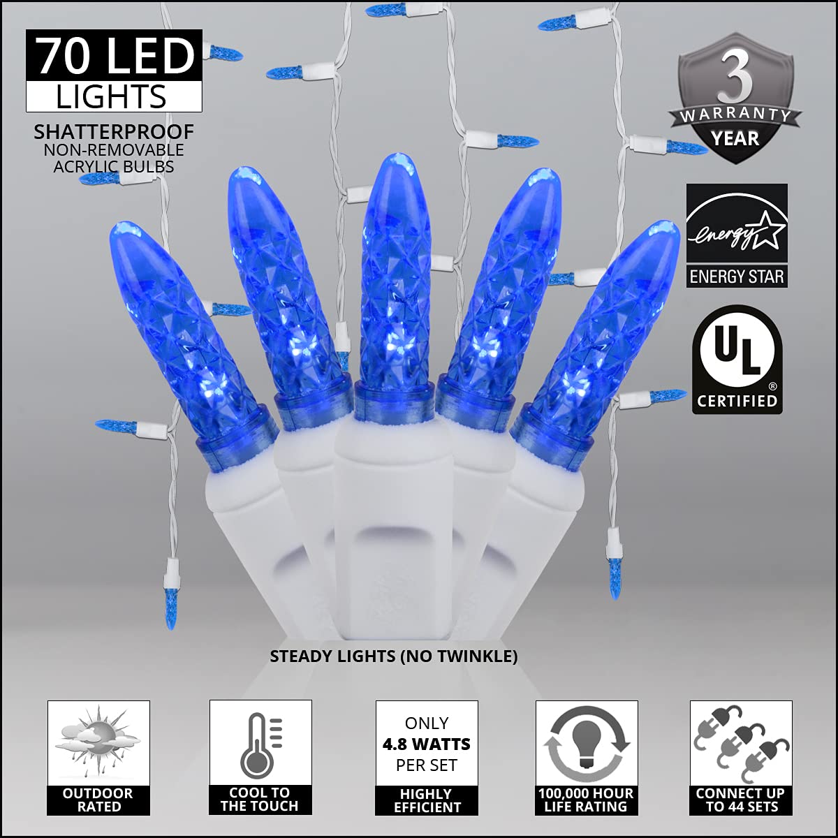 70 M5 LED Blue Icicle Christmas Lights - 7ft Outdoor Waterproof Wintergreen Lighting for Holiday Decorations | Perfect for Rooflines, Trees & Winter Weddings