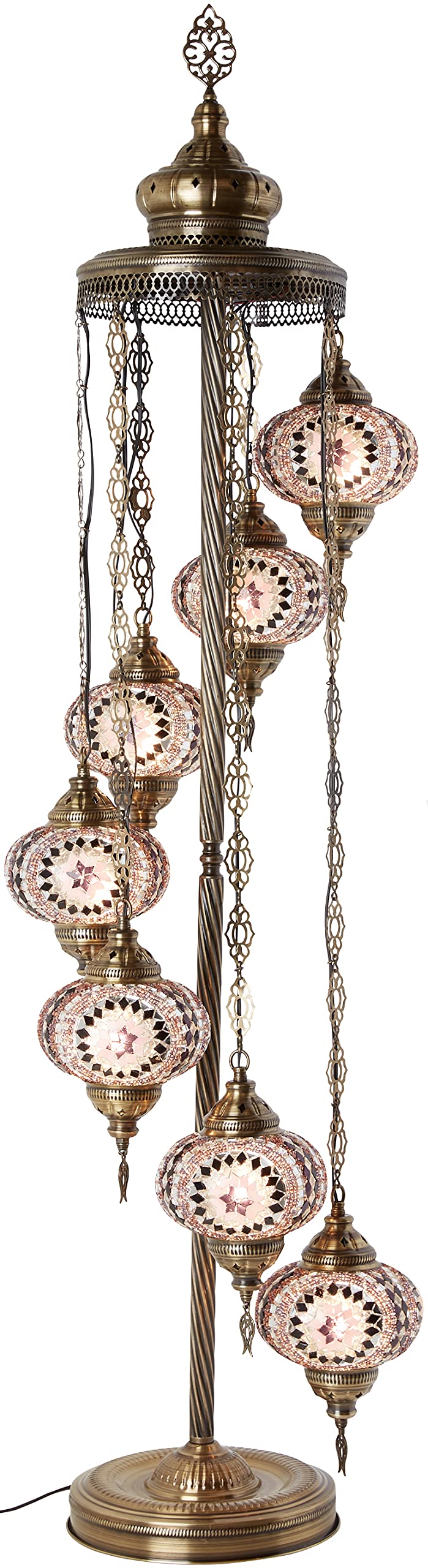 DEMMEX - 7 Large Globes Turkish Moroccan Mosaic Floor Lamp, 5-Foot Tall Tiffany-Style Bohemian Standing Lamp with 7-Inch Handcrafted Glass Globes - Boho Chic Lighting for Living Room, Bedroom, Office & Meditation Spaces