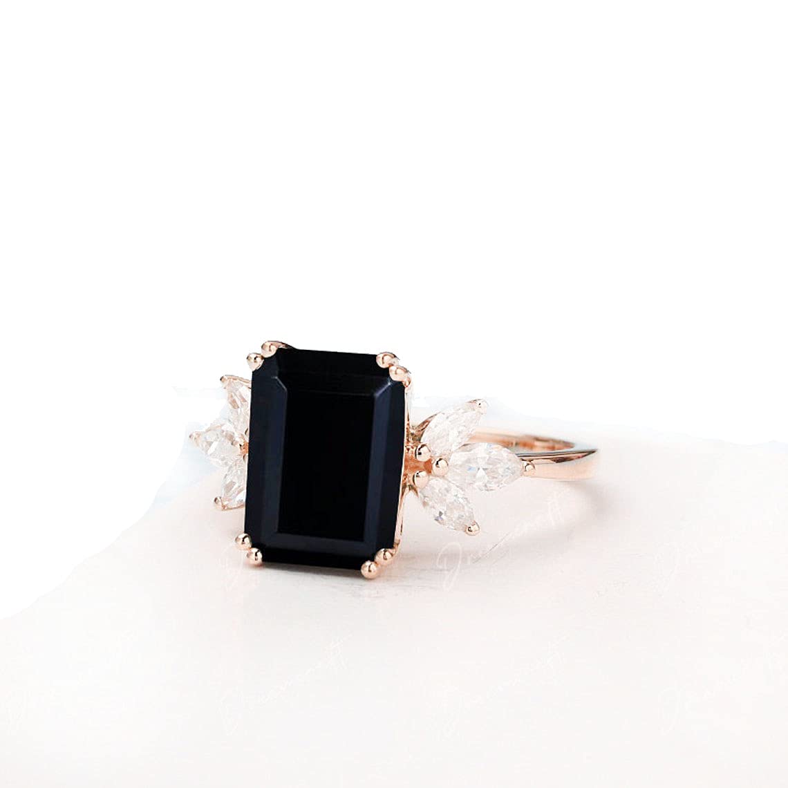 925 Sterling Silver Rose Gold Black Onyx Ring for Women - Elegant Gemstone Engagement & Promise Ring - Perfect for Weddings, Anniversaries, and Valentine's Day Gifts