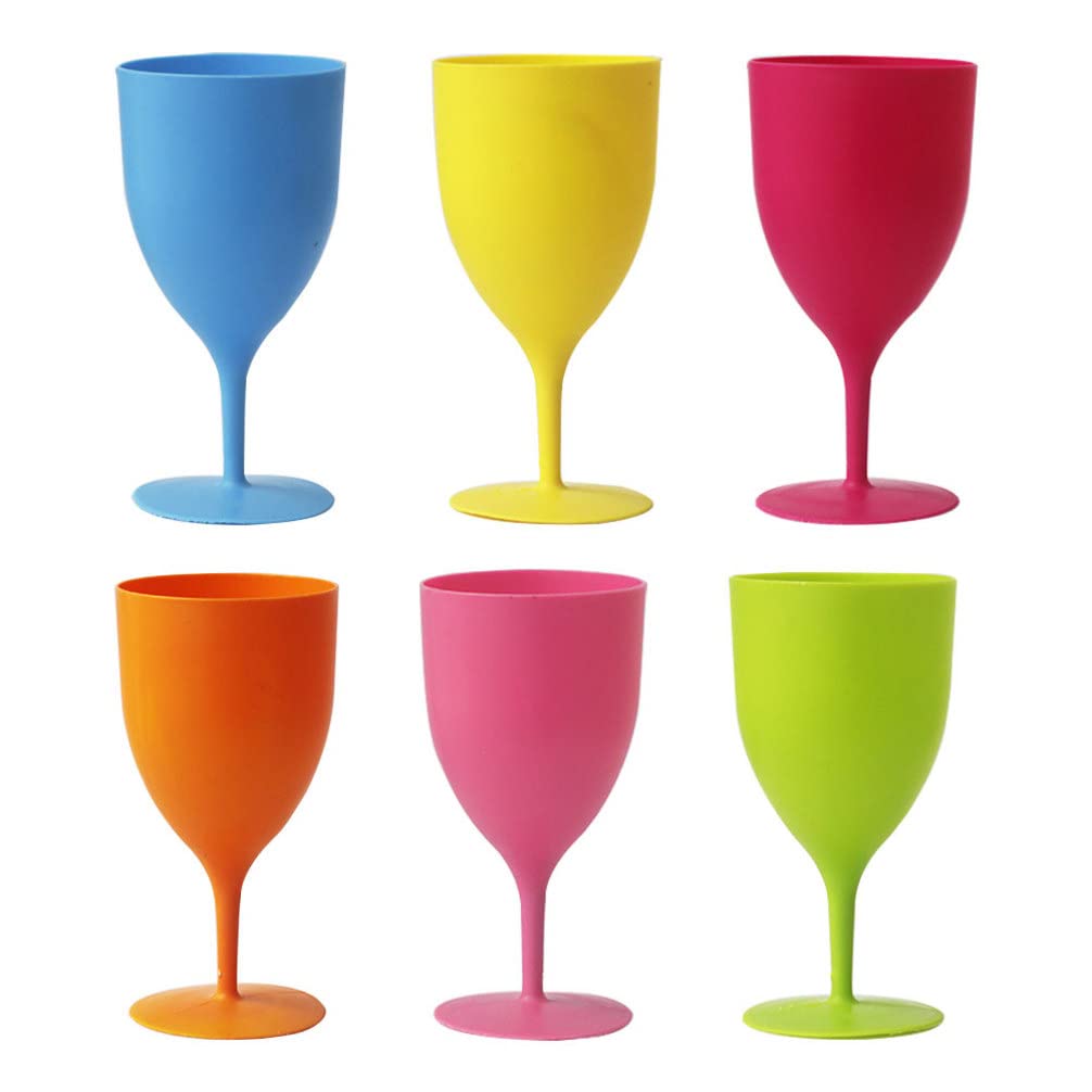 6-Pack Colorful Plastic Wine Goblets - 380ml Champagne Cups for Easter, Birthday, Wedding & Picnic Parties - Reusable Drinking Glasses for Festive Celebrations & Outdoor Gatherings