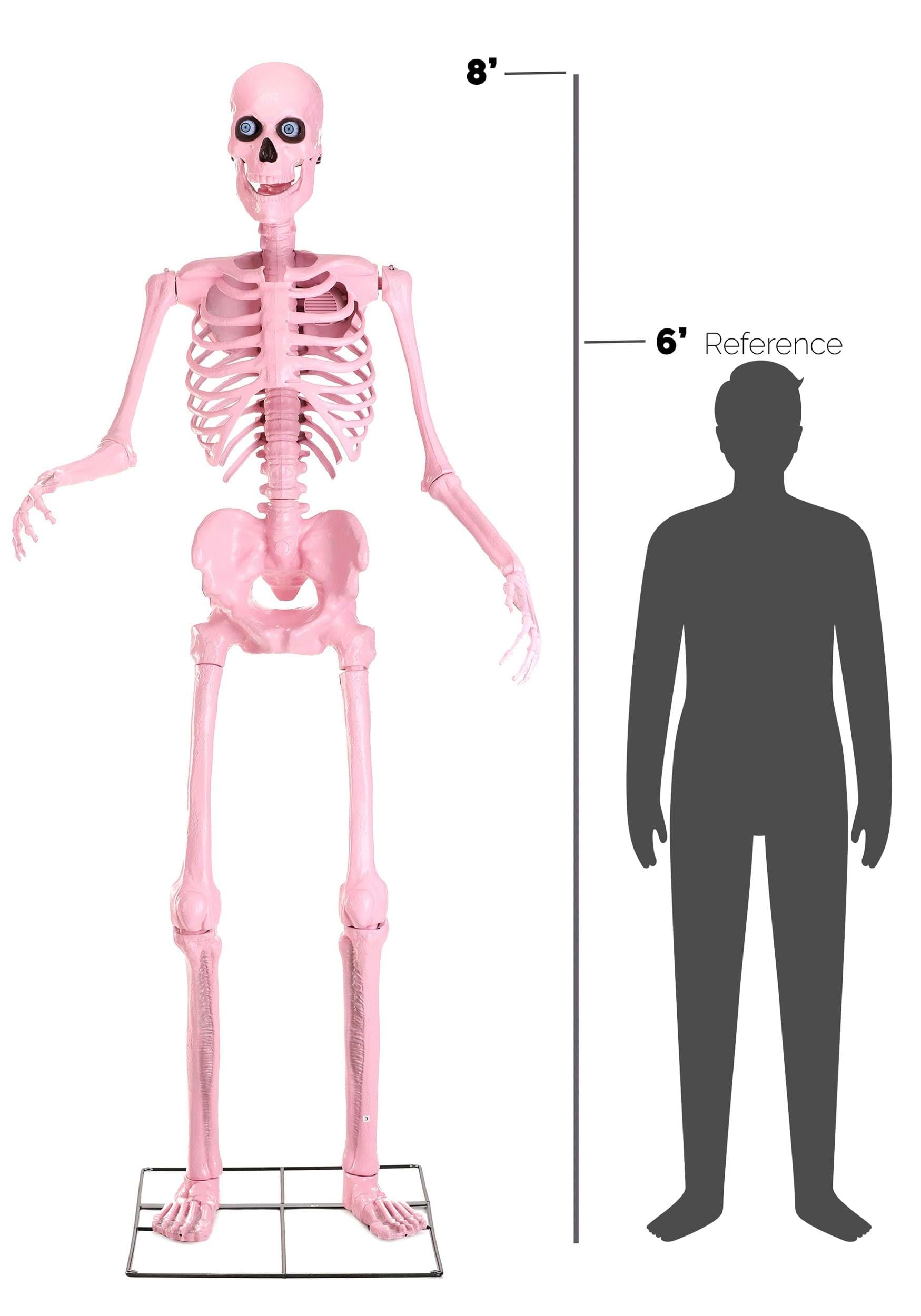 8ft Pink Animatronic Giant Skeleton with LED Eyes & Moving Jaw - Spooky Halloween Yard Decoration for Parties, Haunted Houses & Outdoor Decor