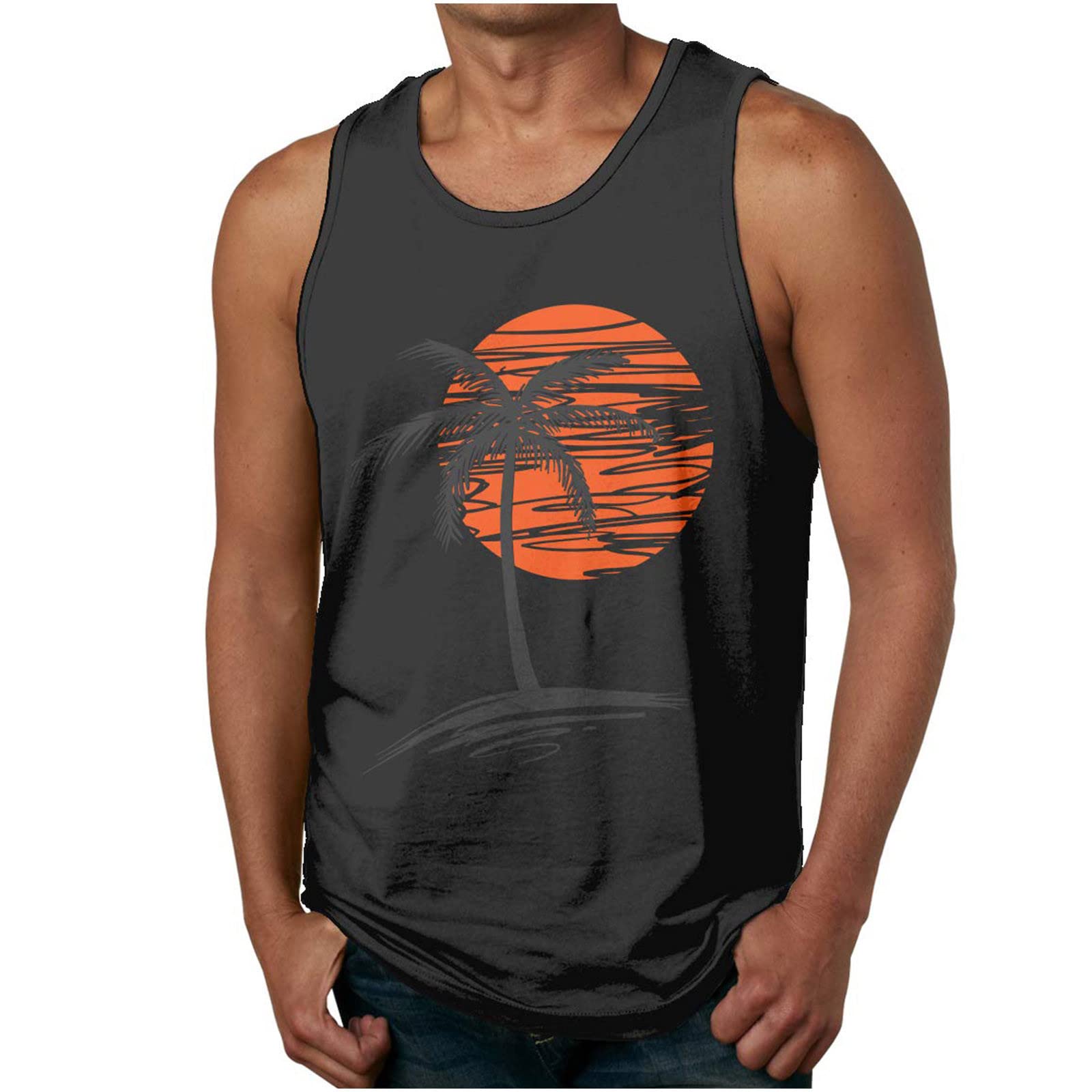 MEOILCE Men's Summer Tank Tops - Hawaiian Floral Print Casual Sleeveless Shirts, Loose Fit Beach Tees for Vacation, Pool Party & Outdoor Activities