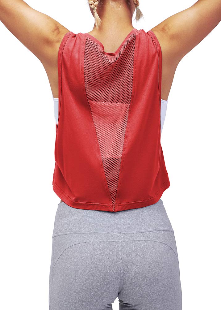MIppo Women's Mesh Back Workout Crop Top - Loose Fit Gym & Running Tank Top for Yoga, Fitness & Casual Wear