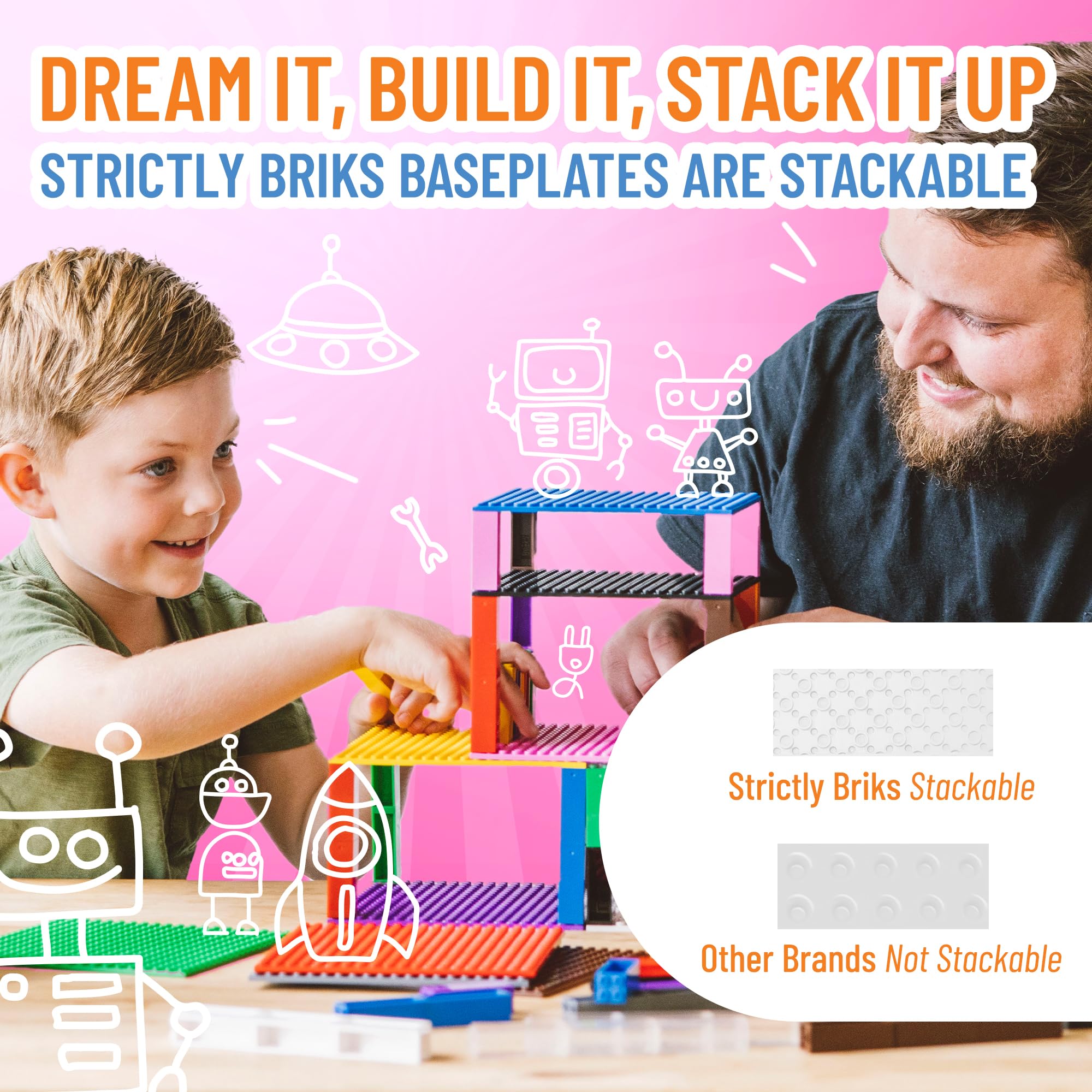 Strictly Briks Large 10x10 Inch Clear Baseplate - 100% Lego Compatible Stackable Building Plate for Tables, Mats & DIY Projects | Classic Brick Base for Creative Play & Displays