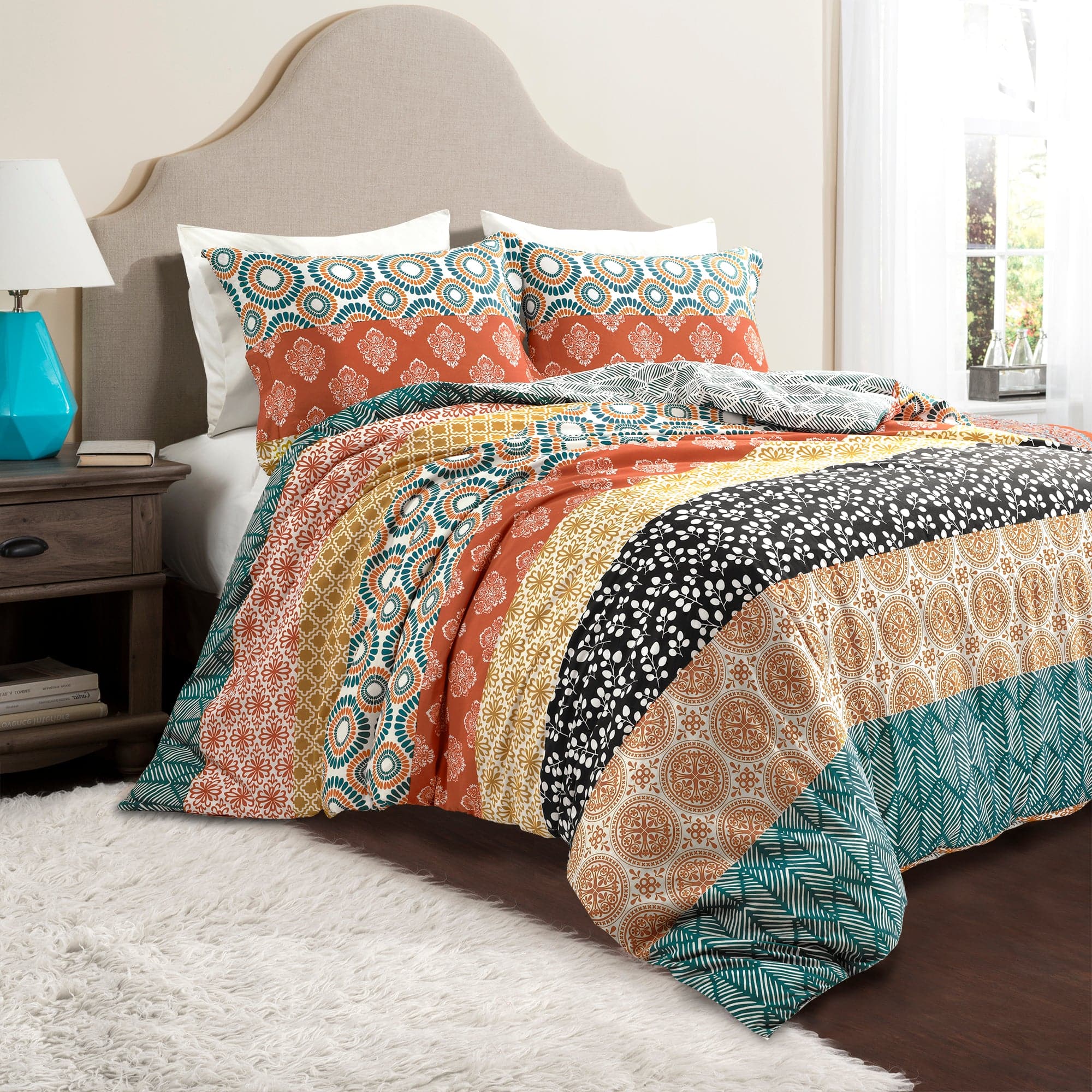Bohemian Stripe Cotton Reversible Duvet Cover Set - King Size, 3-Piece Bedding Set with Pillowcases - Soft & Breathable for All Seasons - Perfect for Boho Chic, Farmhouse & Modern Bedroom Decor