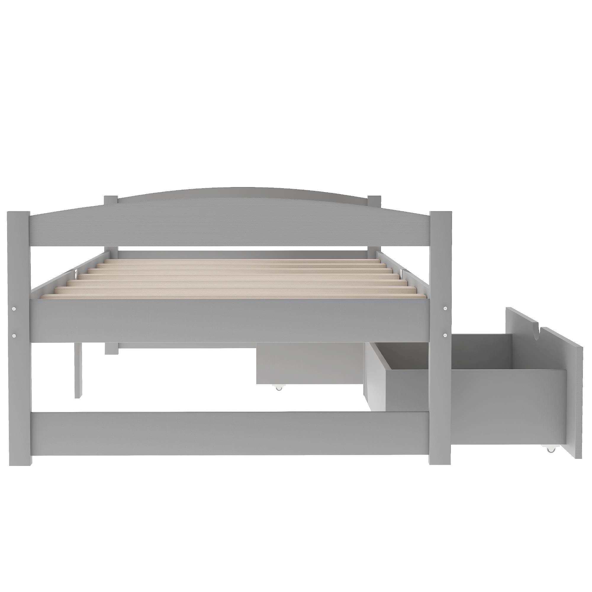 Rhomtree Twin Size Wooden Platform Bed Frame with Headboard & 2 Storage Drawers - Grey - Modern Bedroom Furniture for Small Spaces & Guest Rooms
