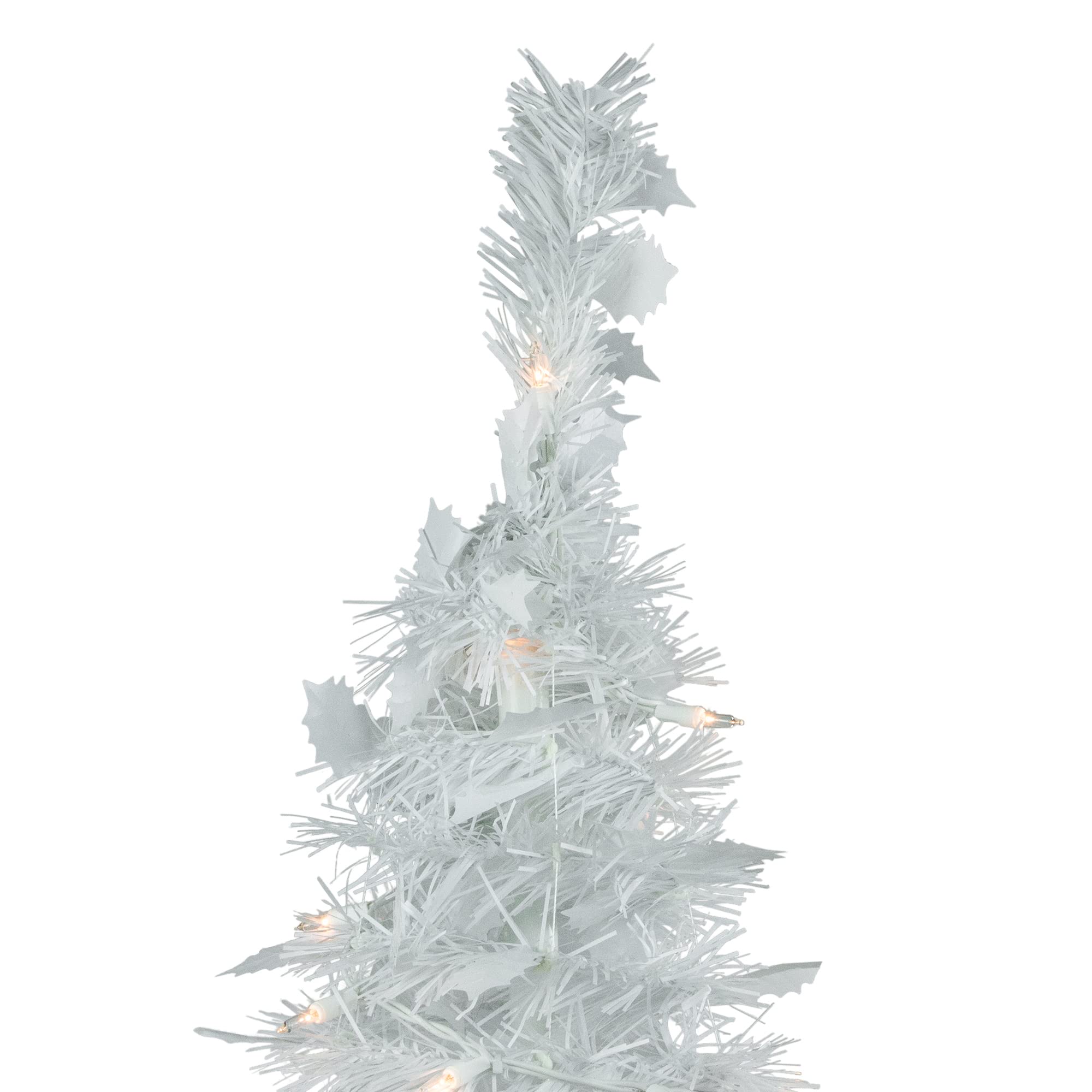 Northlight 6ft Pre-Lit White Tinsel Artificial Pop-Up Christmas Tree with Clear Lights - Perfect for Home, Office & Holiday Decorations