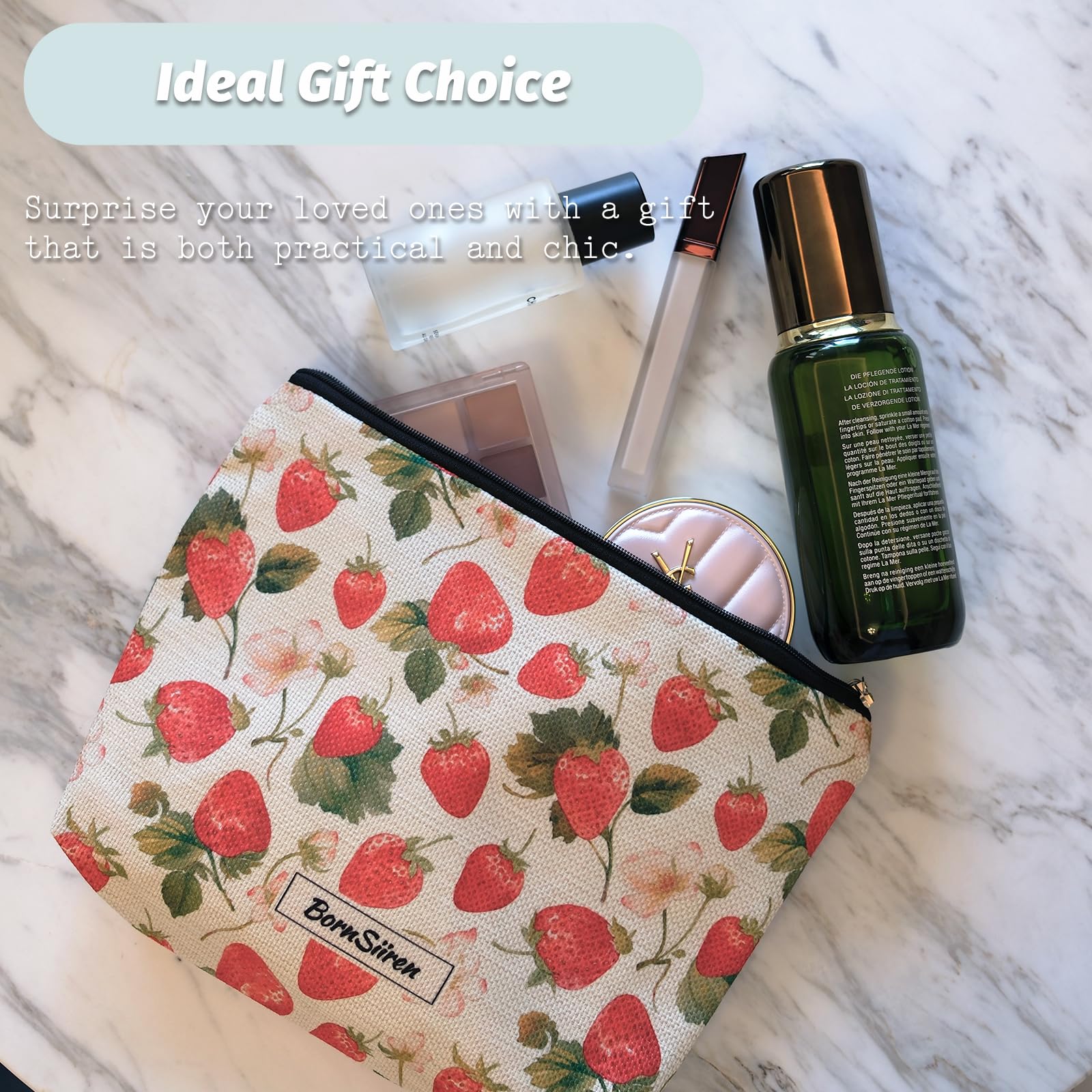 Strawberry Cosmetic Bag for Women - Travel Toiletry Organizer with Lining | Perfect for Makeup Storage & Travel Accessories