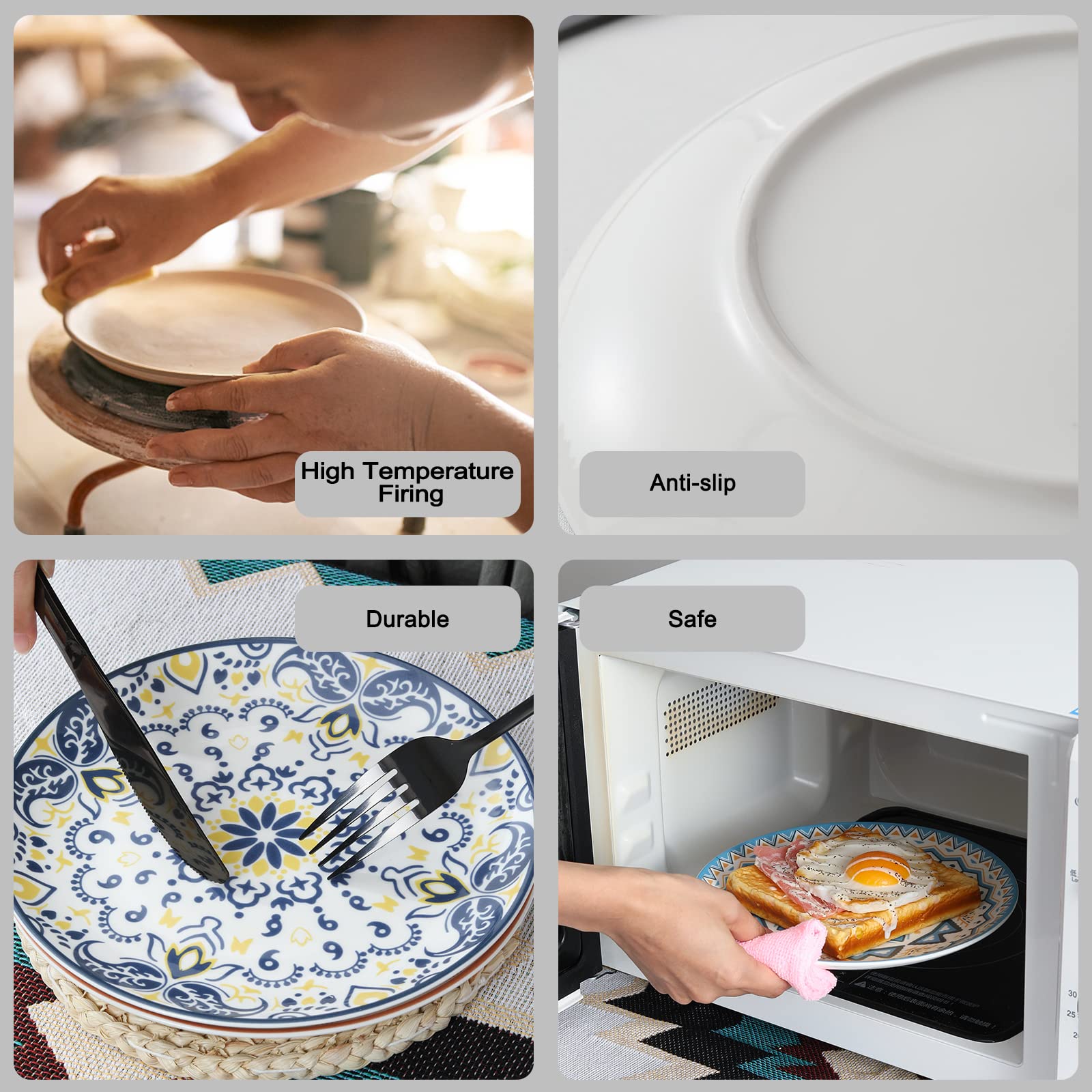 Happy Kit 8-inch Colorful Ceramic Plates - 6-Piece Set for Desserts, Salads & Entertaining, Microwave Safe