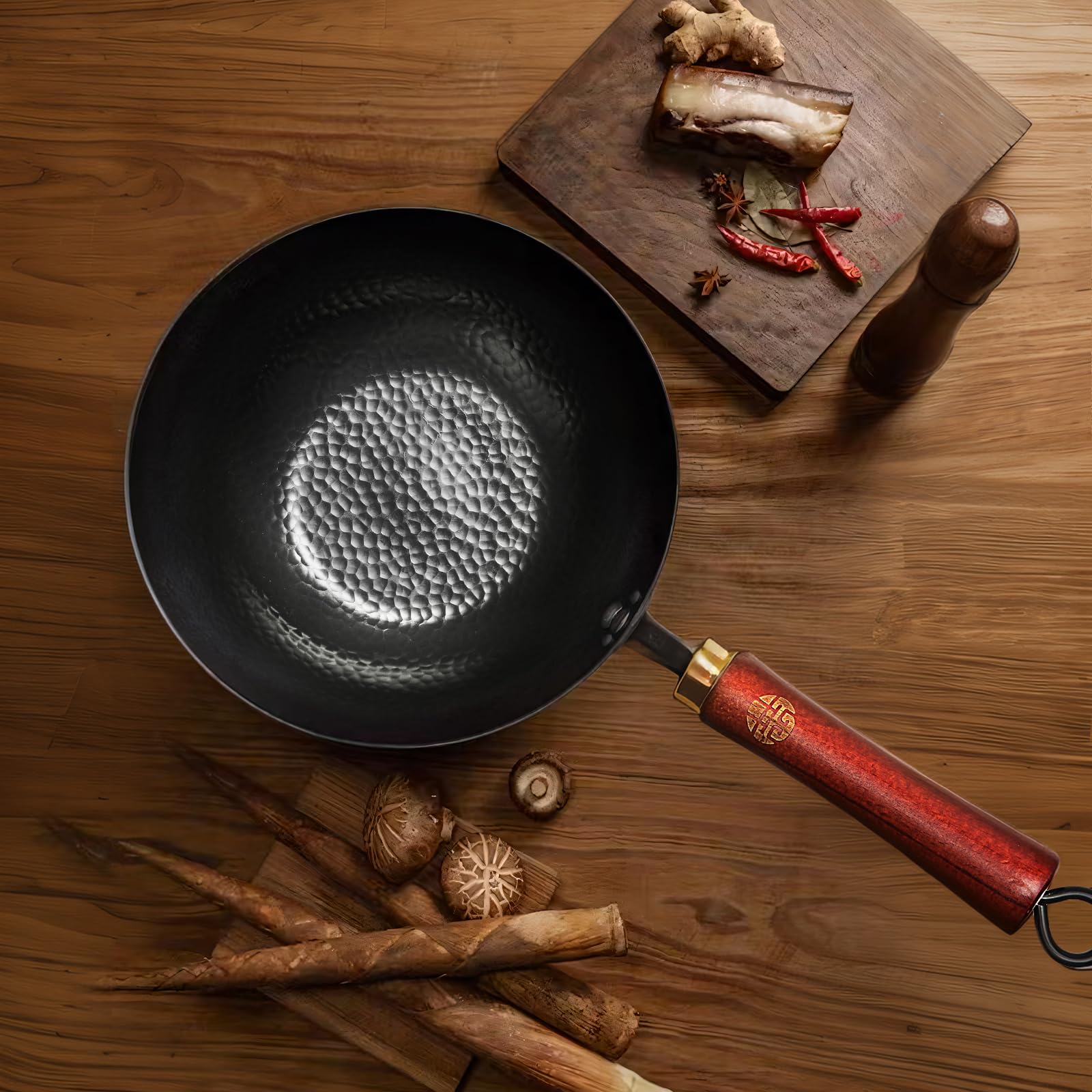 Premium 8.6-Inch Cast Iron Wok Pan with Lid & Spatula - Flat Bottom Non-Stick Stir Fry Skillet for Gas, Induction & Electric Stoves - Perfect for Asian Cooking, Home Kitchen & Restaurant Use