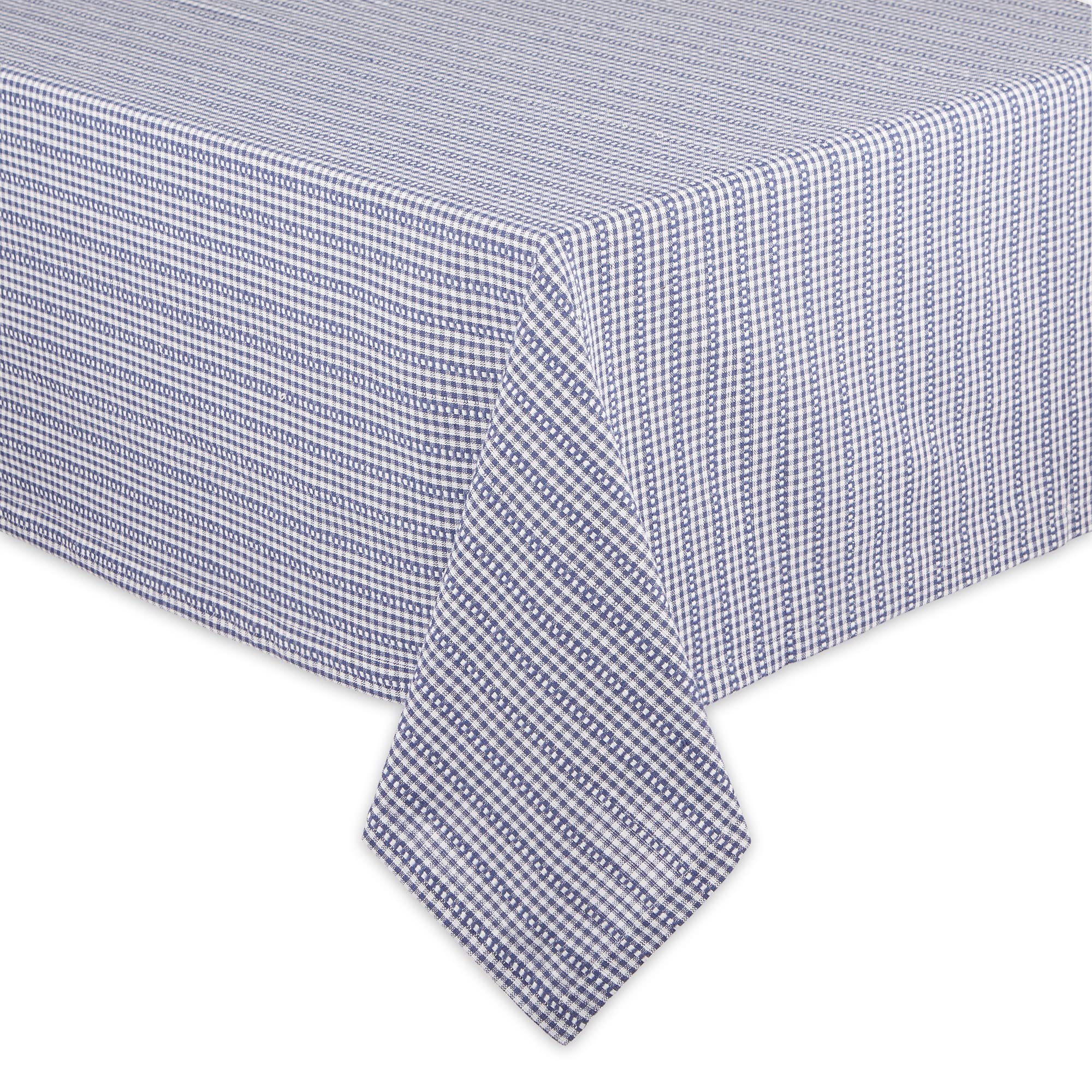 DII Farmhouse Checked Tablecloth 52x52 - French Blue Gingham for Dining & Picnics
