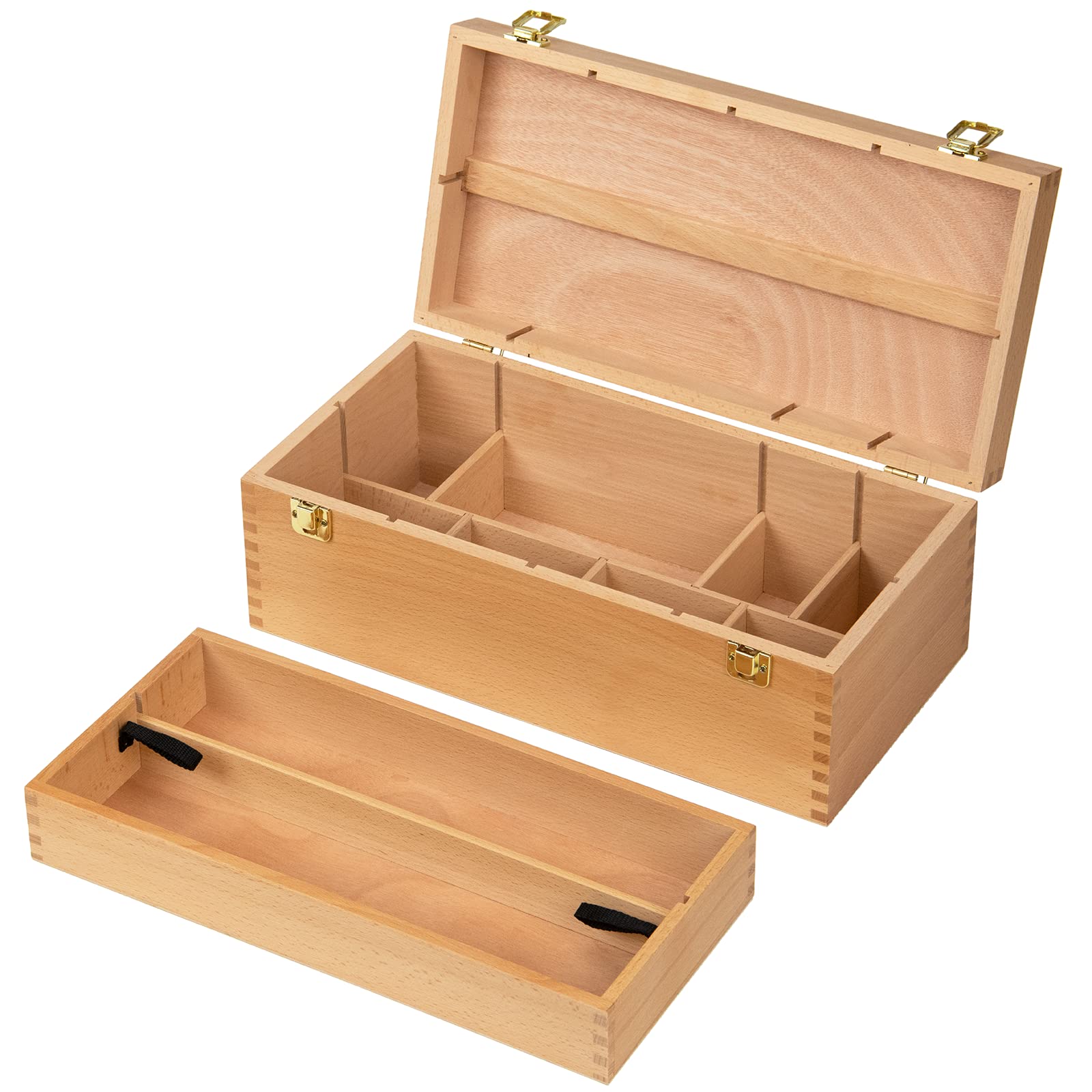 MEEDEN Sturdy Wooden Tool Box - Beechwood Portable Art Supply Organizer with Handle, Large Artist Storage Case for Paint Brushes, Pencils & Craft Tools - Perfect for Artists, DIY Projects & Home Organization
