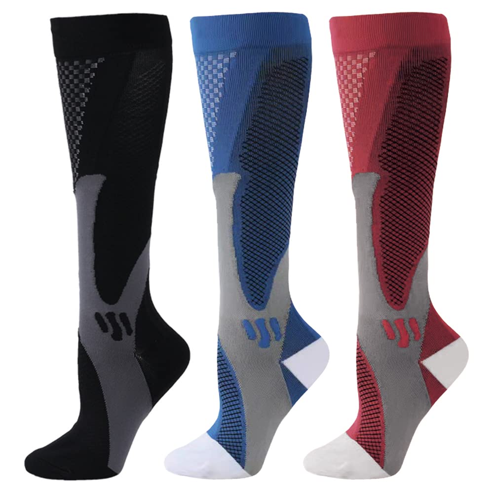 ZFiSt 3-Pair Sport Compression Socks for Men & Women - Medical Grade Support Stockings for Nurses, Running, Travel & Edema Relief - Ideal for Athletic Performance, Long Flights & Work Shifts
