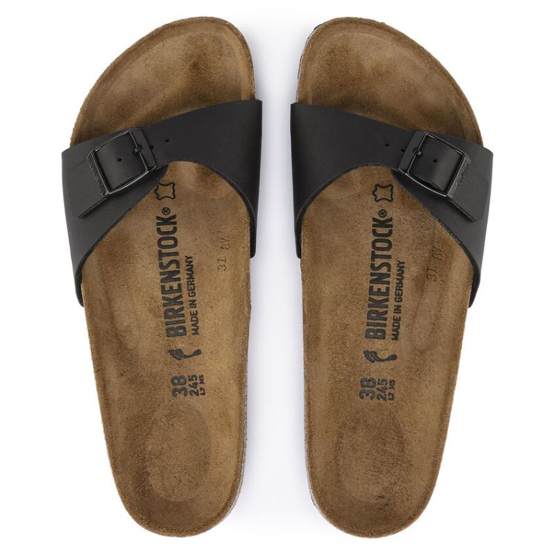 Women's Madrid Birko Flor Black Sandals - Comfortable & Stylish Slip-On Shoes for Casual Wear, Walking, and Travel