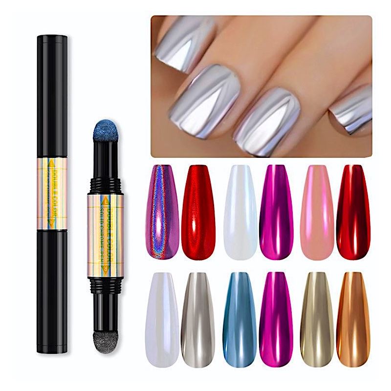 Premium Solid Chrome Ballpoint Pen - Dual Color Ink (Black & Blue) - Smooth Writing for Office, School & Business Gifts