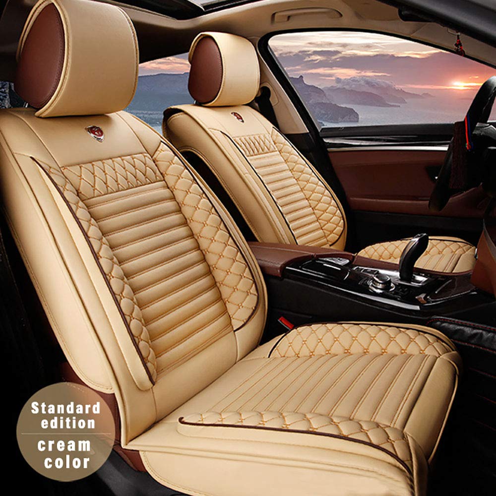 Waterproof PU Leather Car Seat Covers for Jaguar I-PACE - Front & Rear Cushion, Airbag Compatible, Beige | All-Weather Protection & Luxury Comfort for Daily Commuting & Road Trips