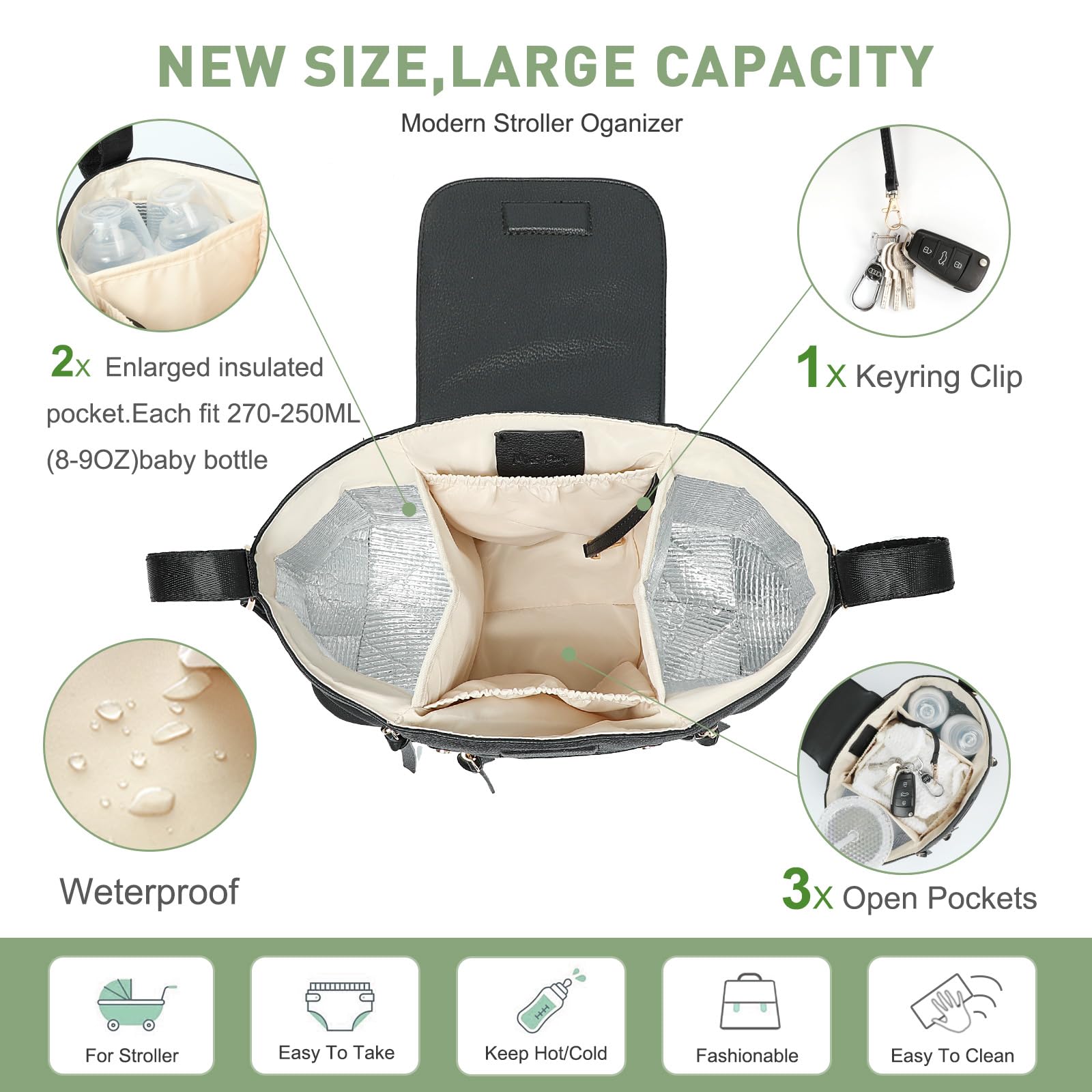 Miss Fong Premium Leather Diaper Backpack - Stylish Baby Bag with Changing Pad & Stroller Organizer | Perfect for Parenting, Travel & On-the-Go Moms