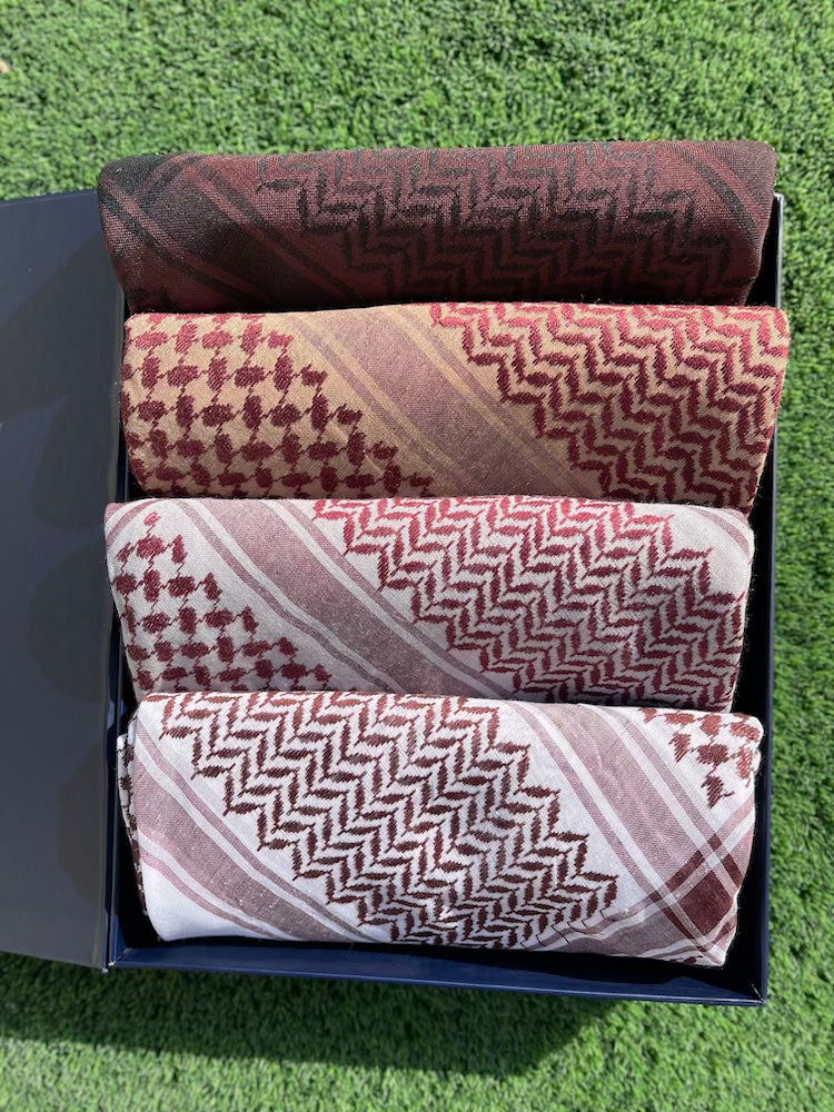 Mahogany Rose Collection 4-Piece Keffiyeh Scarf Set - Limited Edition Shawls for Women - Perfect for Travel, Fashion & Cultural Events