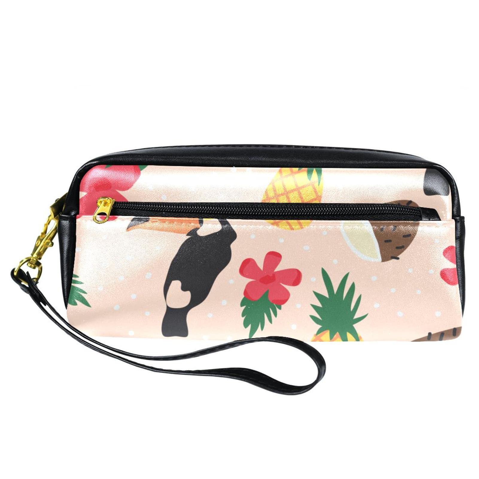 Stylish PU Leather Pencil Pouch with Tropical Bird & Fruit Design - Zippered Pen Case for School, Office & Travel - Perfect Cosmetic Bag for Teens & Adults | Great for Students, Work & Daily Organization