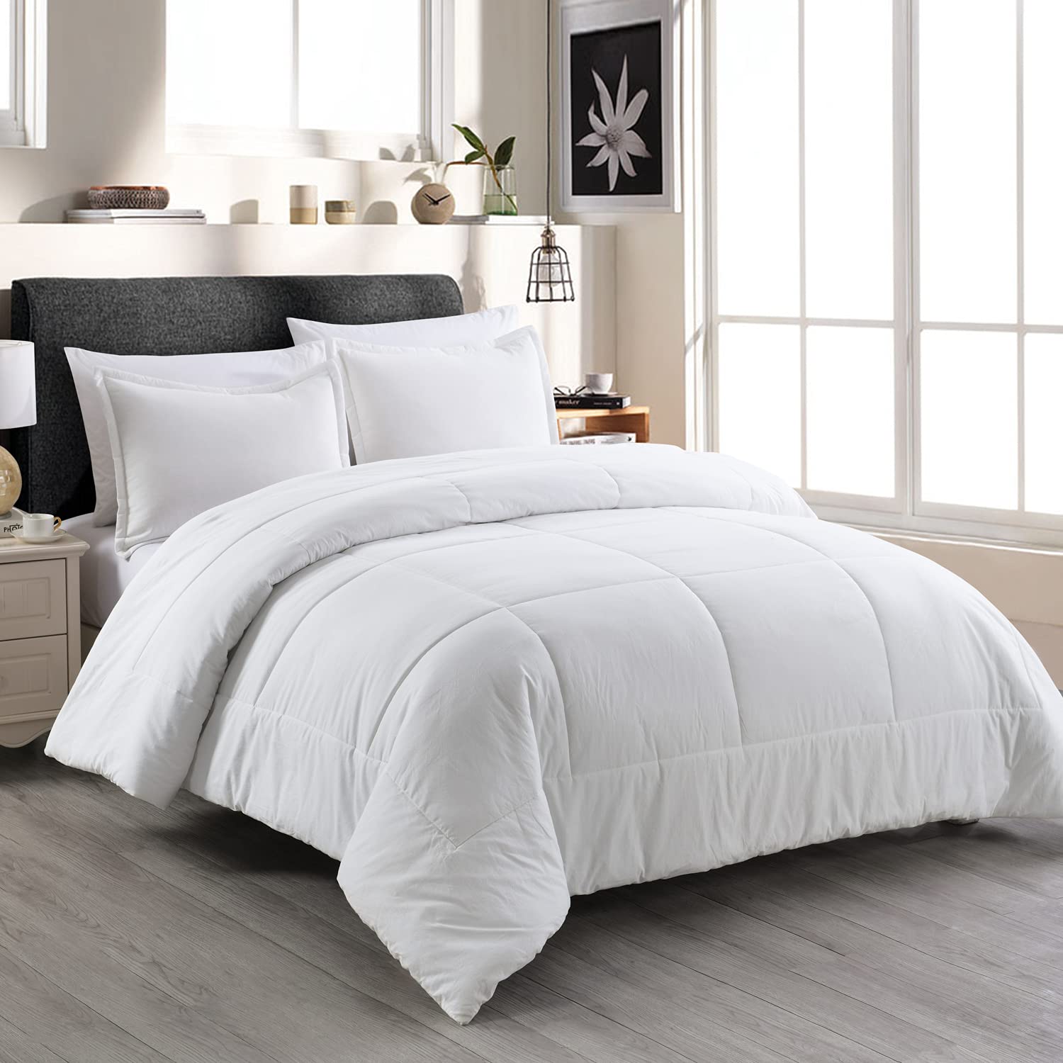 Premium Washed Cotton Comforter and Sham Set - Soft, Breathable & Wrinkle-Resistant Bedding for Cozy Sleep - Perfect for Master Bedrooms, Guest Rooms & Dorm Decor