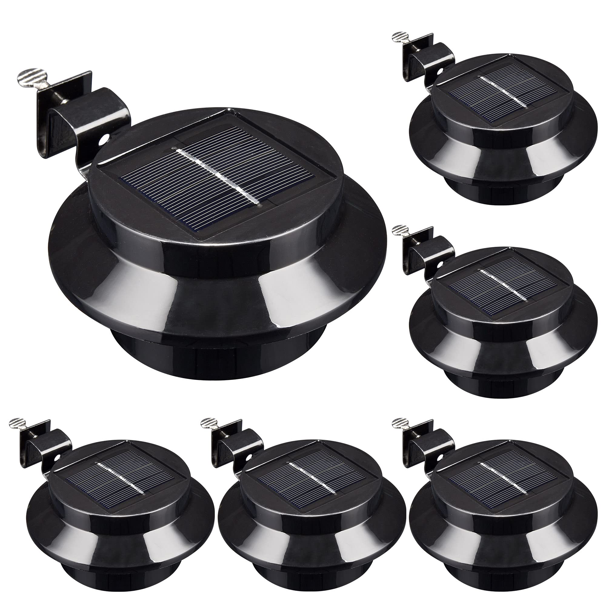 Yescom Solar Gutter Lights Outdoor Waterproof - 6 Pack Black LED Deck Fence Lights with Bracket for Wall, Garden, Stair, Yard - Solar Powered Landscape Lighting for Pathways, Driveways & Outdoor Decor