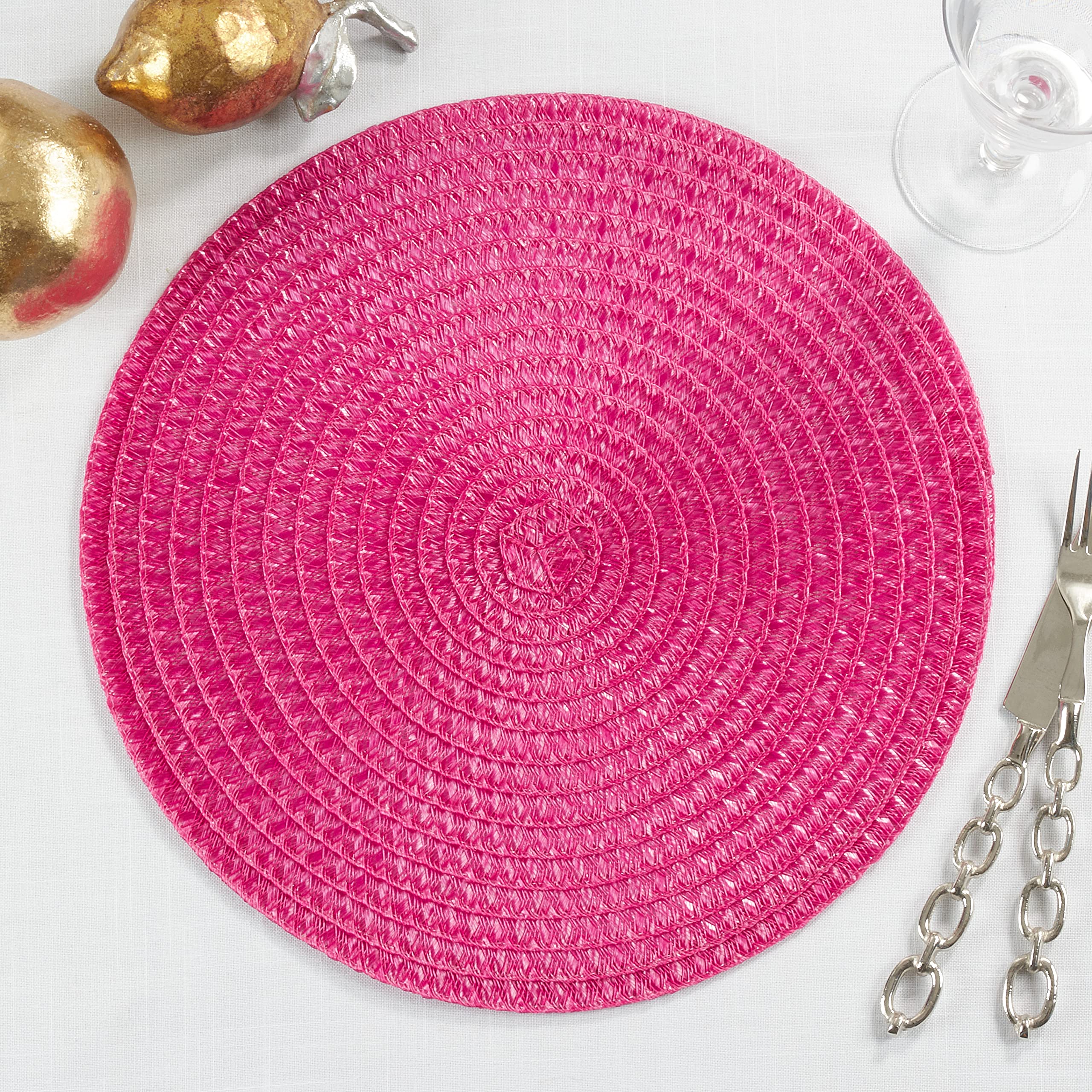 Round Non-Slip Placemats Set of 4 - Fuchsia Pink Table Mats for Dining, Kitchen, Party & Home Decor