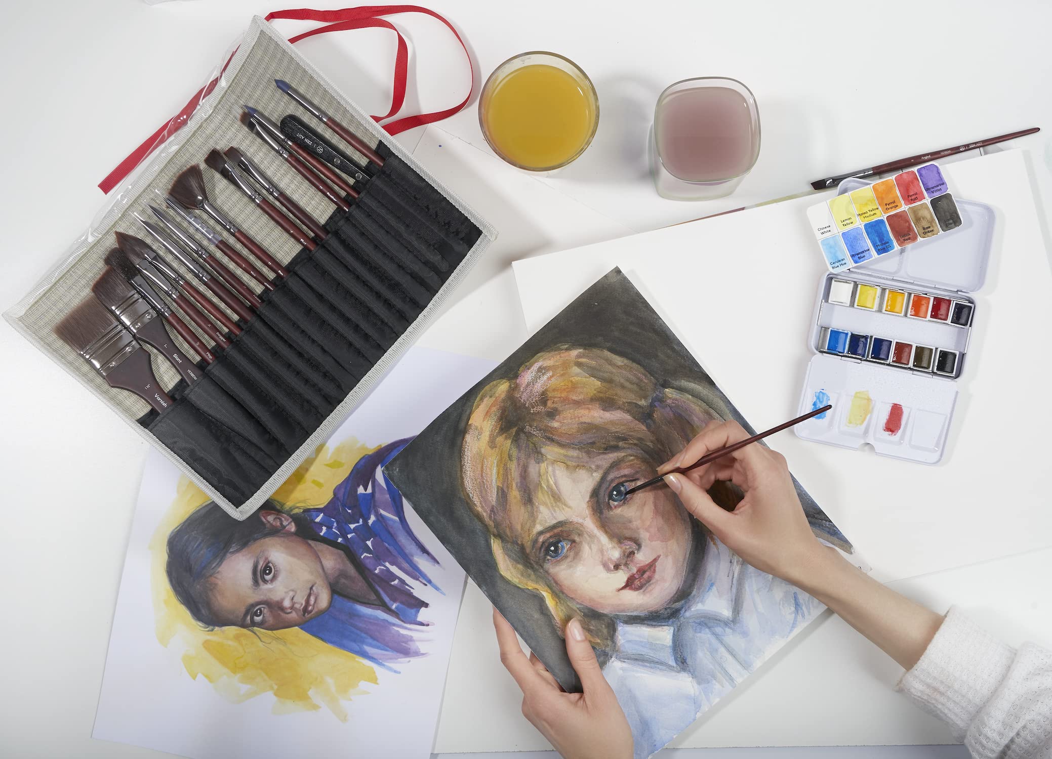 17-Piece Professional Synthetic Paint Brush Set for Acrylics, Watercolor & Gouache - ZenART Verbena Artist Brush Collection with Great Flow Control & Snap - Perfect for Beginners, Professionals & Studio Painting