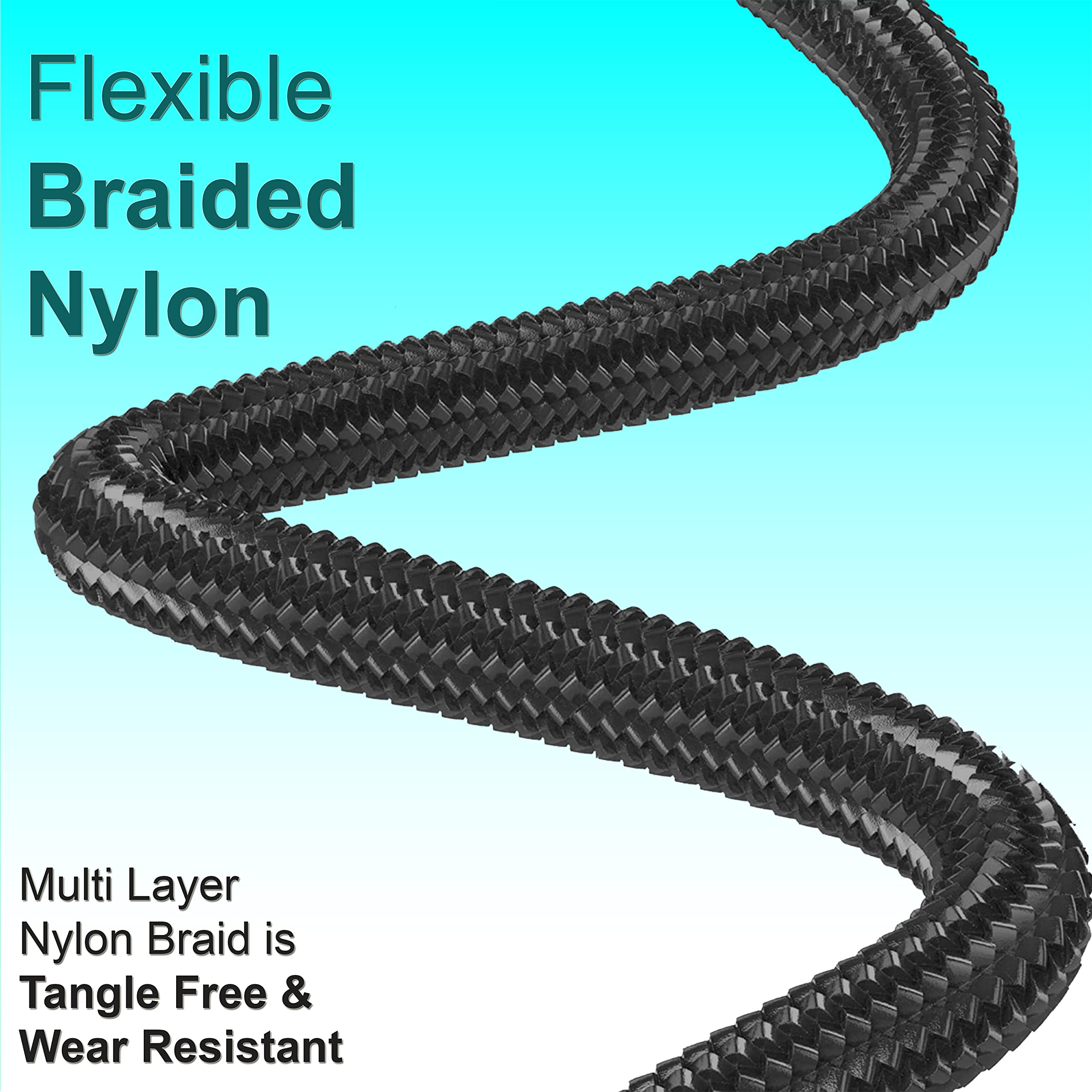 Fast Charging Nylon Braided Micro USB Cable - Durable Android Charger Cord Compatible with Samsung, HTC, Nokia, Sony, Motorola & More (6.6ft, Black) - Perfect for Home, Office & Travel Charging