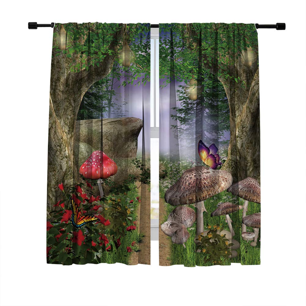 Misscc Blackout Curtains for Bedroom, Living Room & Kitchen - Magic Forest Pathway Design with Mushrooms & Flowers, Light Blocking Room Darkening Window Drapes (2 Panels) | Perfect for Nursery, Home Theater & Night Shift Sleepers