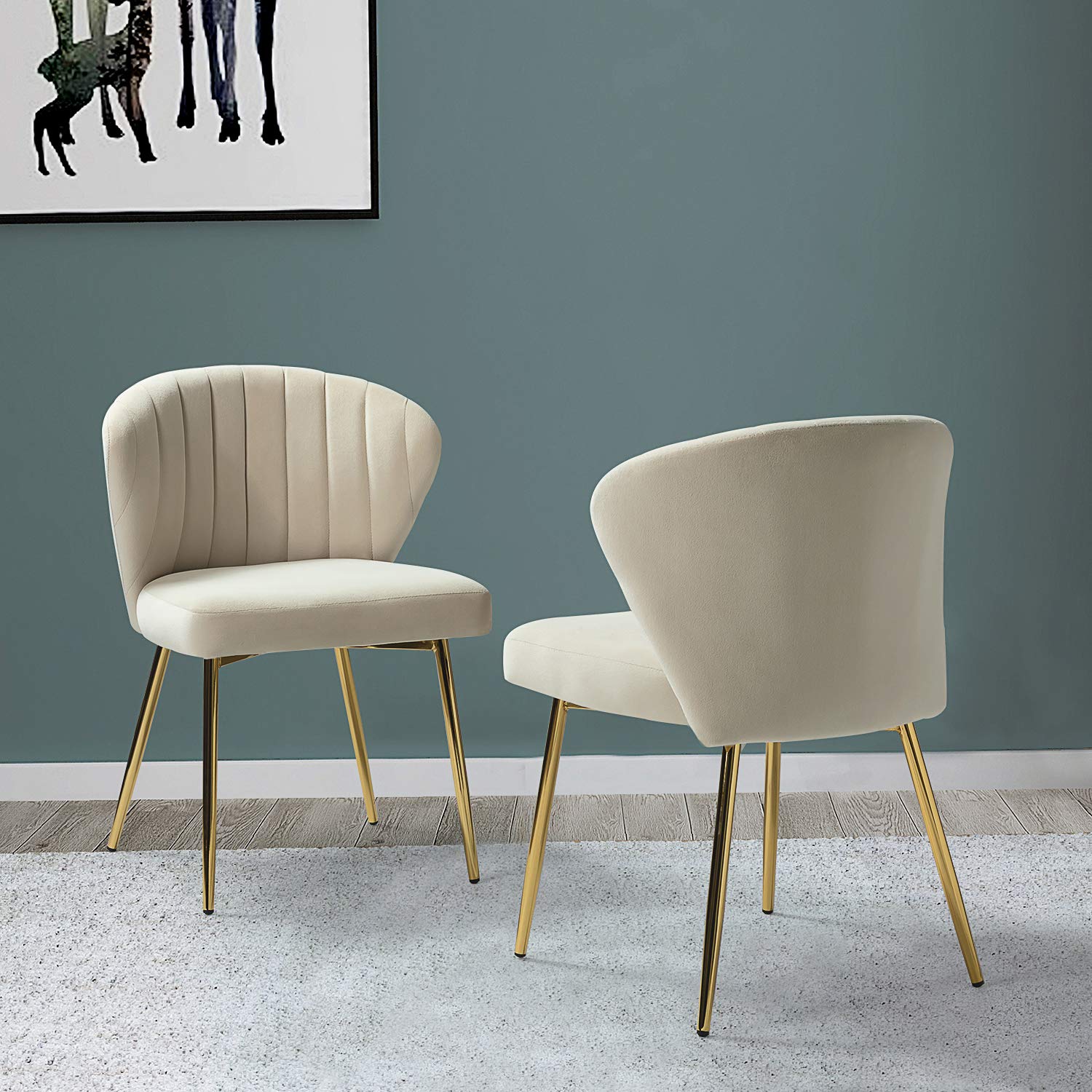 TINA'S HOME Velvet Dining Chairs Set of 2 - Modern Upholstered Side Chairs with Golden Metal Legs, Small Armless Accent Chairs for Living Room, Kitchen, Bedroom & Beauty Salon - Perfect for Dining Sets, Home Decor and Small Space Interior Design
