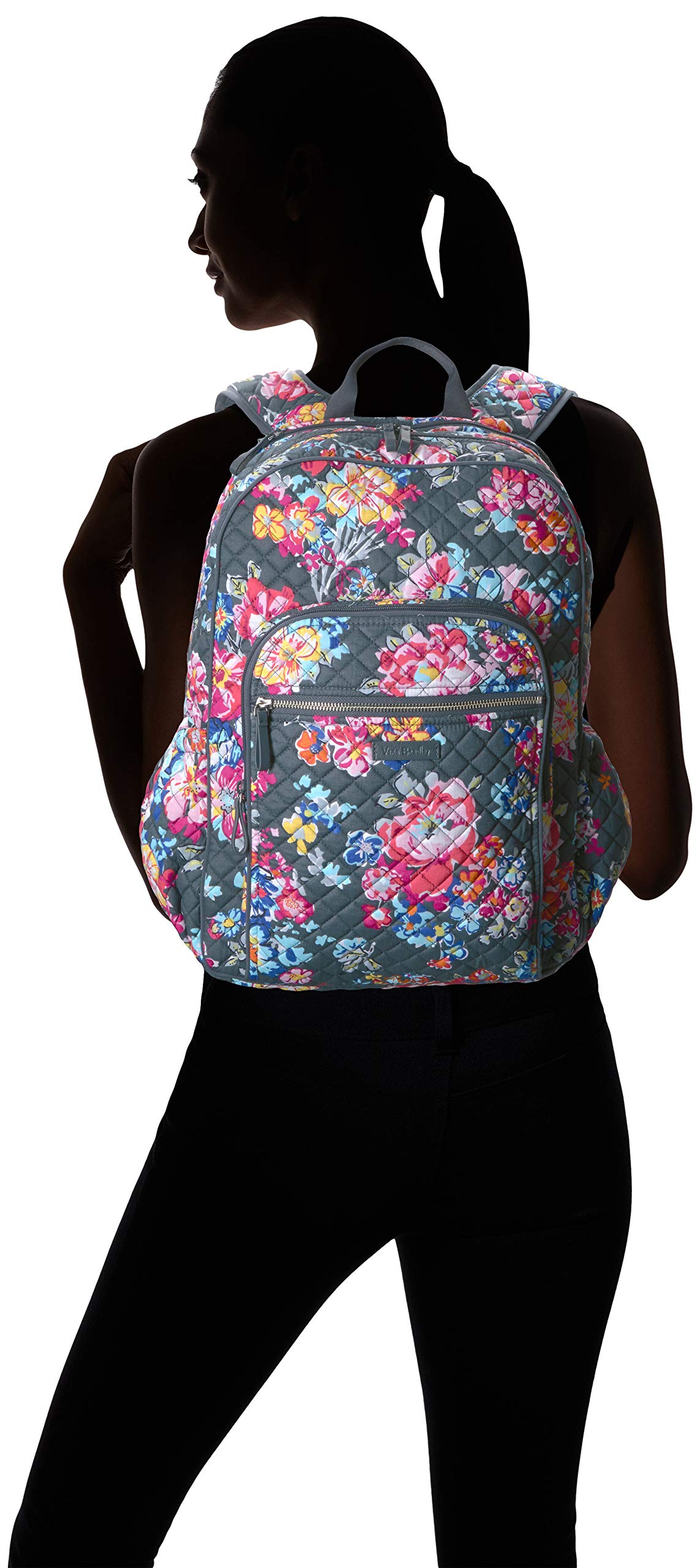 Vera Bradley Women's Cotton Campus Backpack - Pretty Posies Floral Print, Lightweight College Bookbag for School & Travel, Durable One Size Backpack for Students & Commuters
