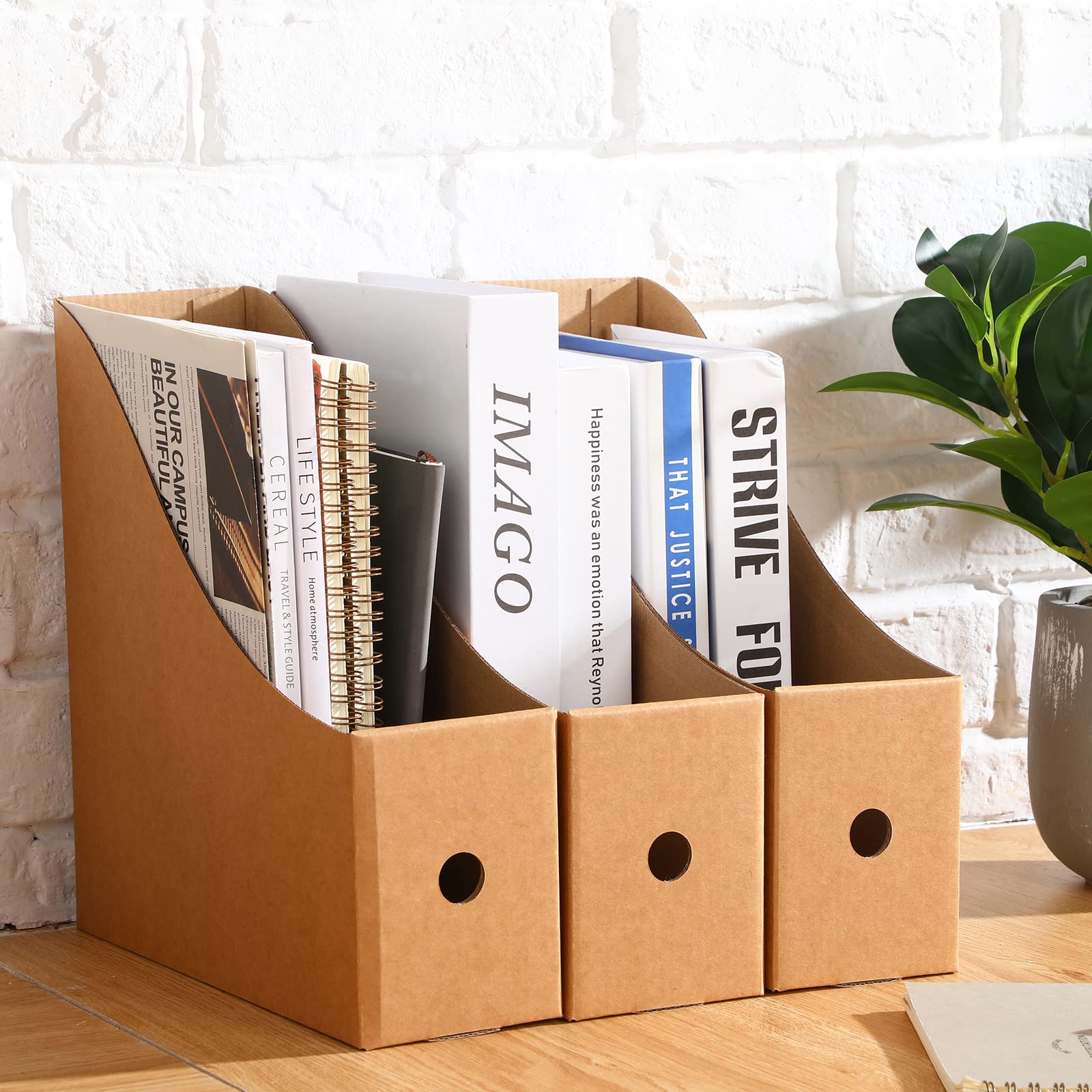 Thenshop 24 Pack Brown Cardboard Magazine File Holders - Desk Organizer with Label Stickers for Office, School & Classroom Supplies - Perfect for Books, Documents & Paper Storage on Shelves or Workstations