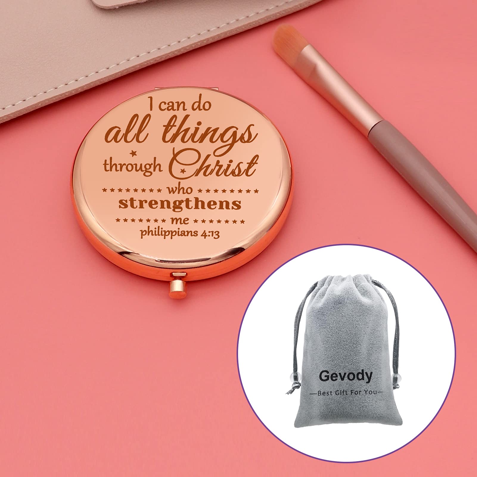 Christian Makeup Mirror with Bible Verse - Inspirational Religious Gifts for Women, Goddaughter, Mom & Sister - Perfect for Easter, Baptism & Travel - Compact Scripture Mirror for Daily Devotion & Makeup