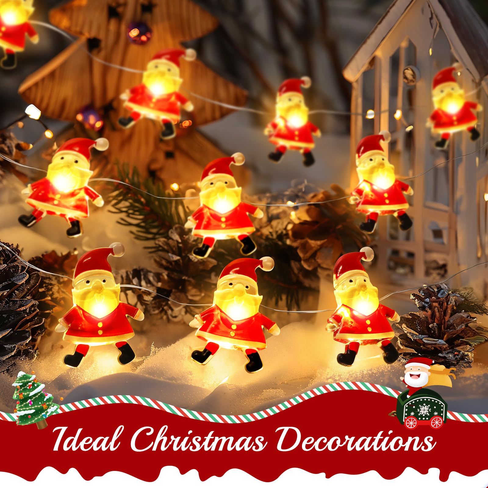 30 LED Christmas Santa Claus String Lights - 10FT Battery Operated Indoor Fairy Lights for Xmas Tree, Holiday Party & Room Decor | Perfect for Christmas Gifts, Festive Home Decoration & Winter Celebrations