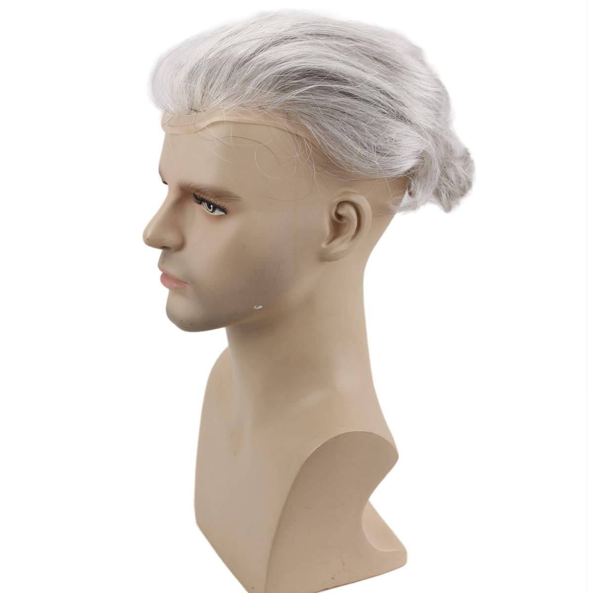 Dreambeauty Men's Toupee 10×8 Inch - European Virgin Human Hair & Synthetic Blend (10% #1B/90% White) - Thin Skin Hair Replacement System with Monofilament Net & PU Base - Natural Look for Baldness & Thinning Hair - Perfect for Daily Wear, Special Occasions & Professional Settings