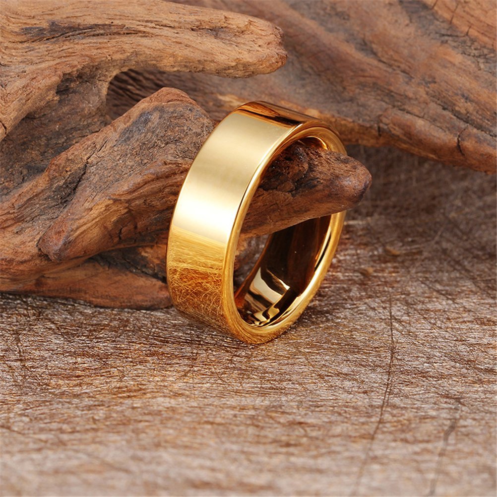 8mm Tungsten Carbide Wedding Ring for Men & Women - 18k Gold Plated, High Polished Flat Top Engagement Band - Perfect for Anniversaries, Proposals & Everyday Wear