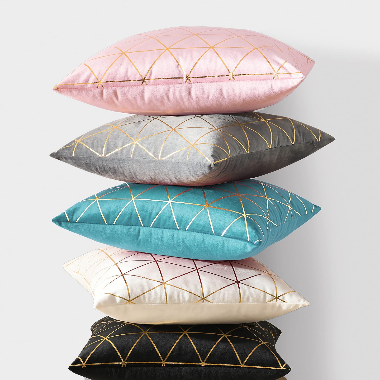 2 Pack 18x18 Inch Square Throw Pillow Covers - Soft Decorative Cushion Cases in Pink & Gold for Living Room, Bedroom, Sofa Decor