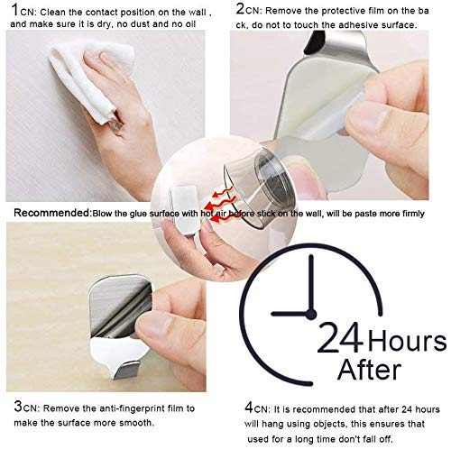 Heavy Duty Stainless Steel Adhesive Wall Hooks - 16 Pack Waterproof Sticky Hangers for Kitchen, Bathroom & Home - Perfect for Hanging Utensils, Keys, Coats, Towels, Robes & Bags - Strong Hold for Daily Organization