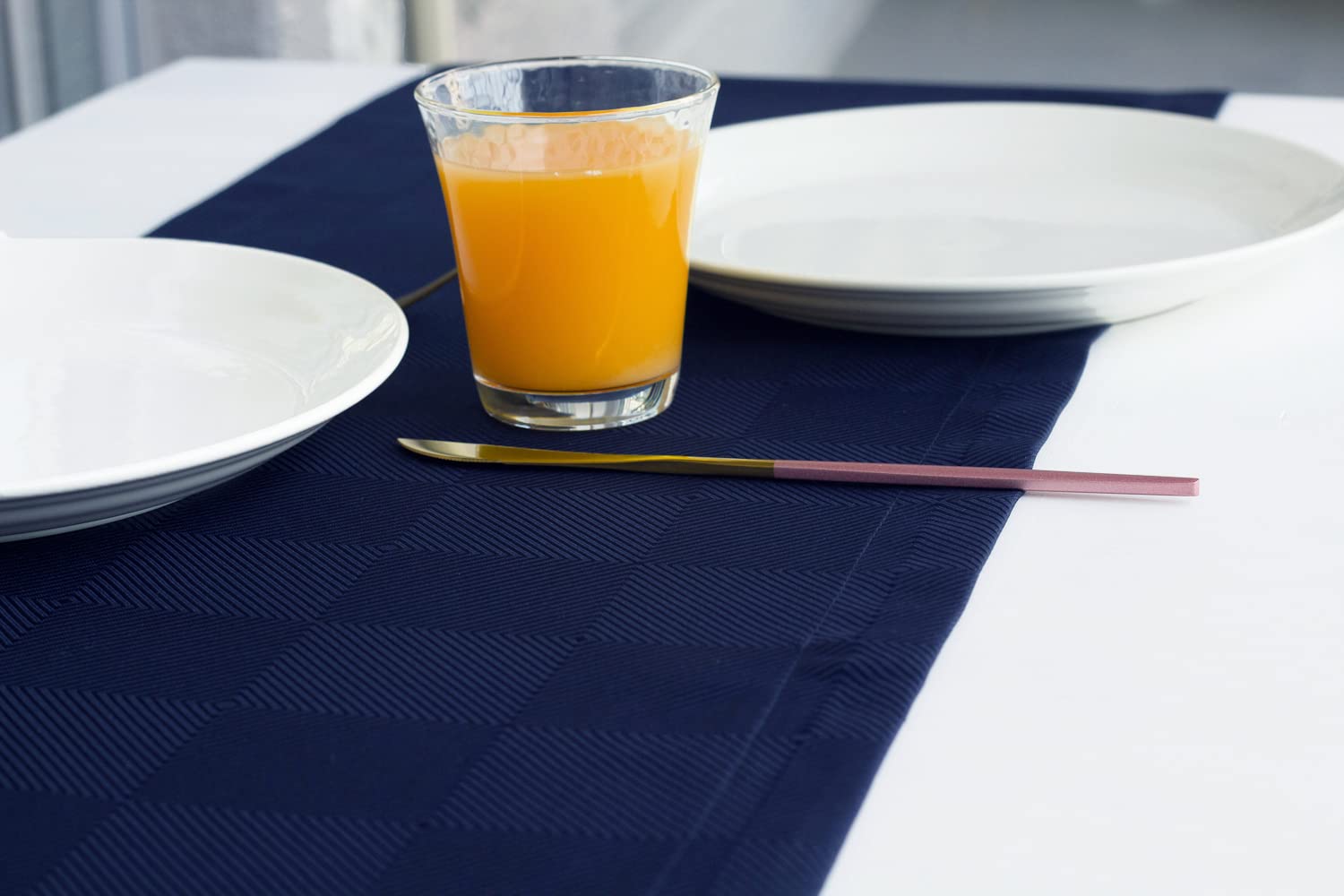 Navy Blue 120 Inch Table Runner - Waterproof Wrinkle-Free Geometric Decor for Coffee Table, Dresser, Nightstand | Perfect for Outdoor Dining, Dinner Parties, Weddings & Mother's Day Gifts